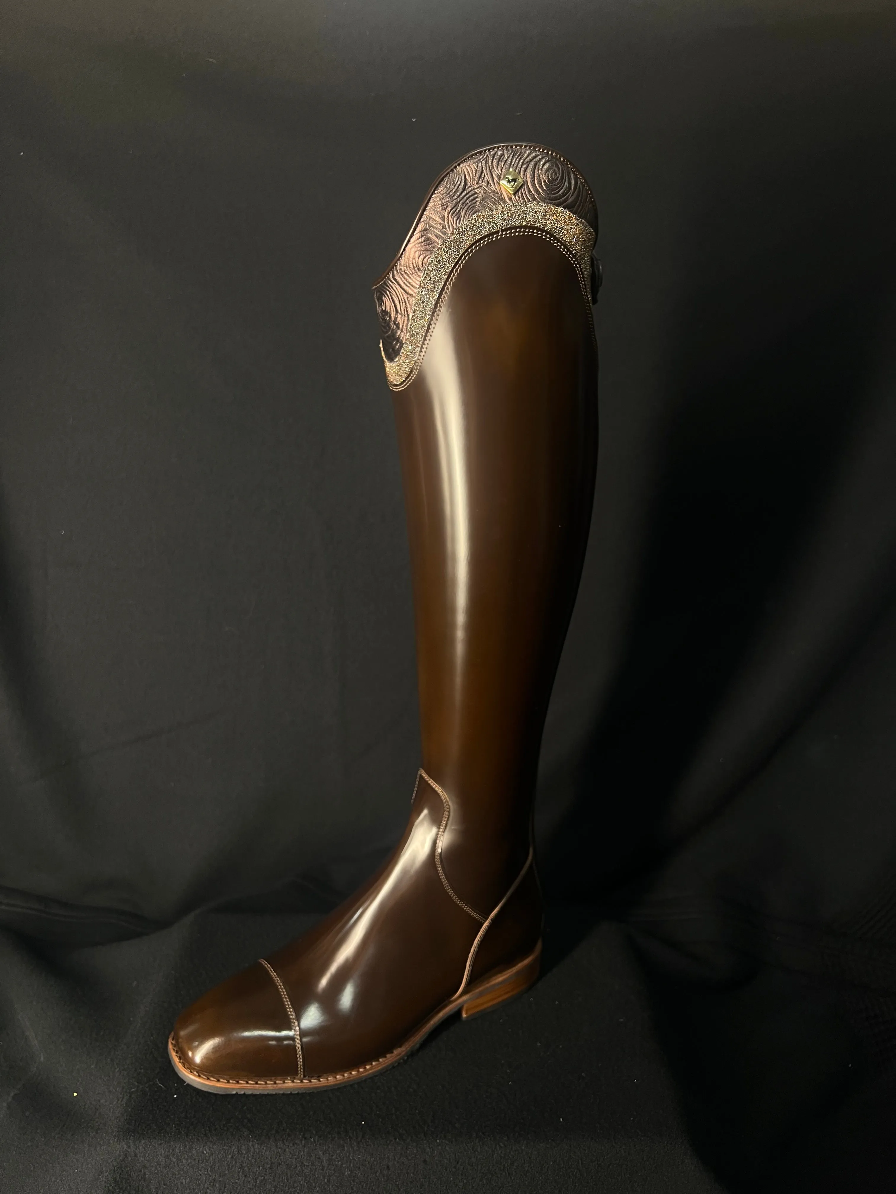 DeNiro S2601 Custom Dressage Boots Brushed Po Fondente w/ Roseto Brown and Lame Argento