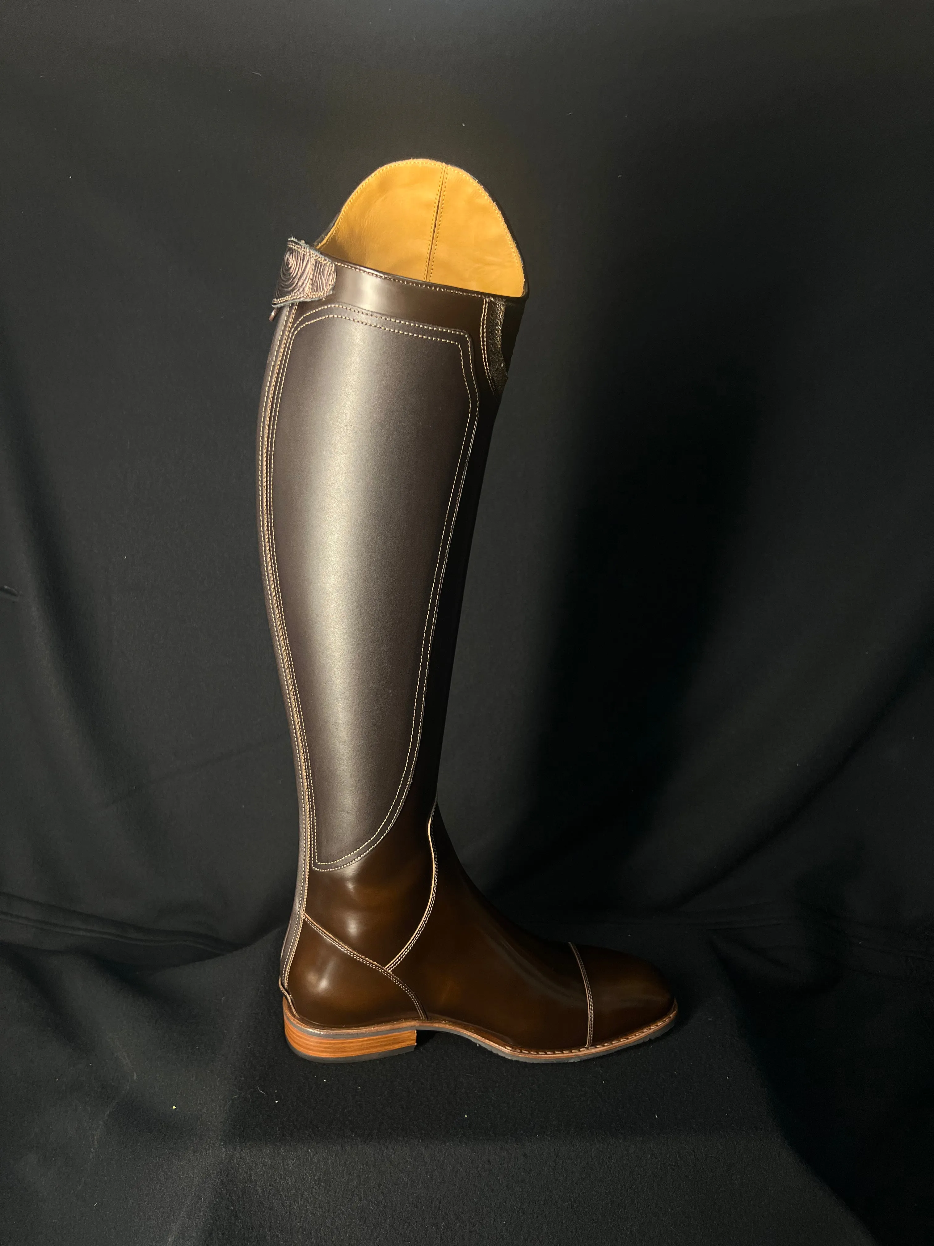 DeNiro S2601 Custom Dressage Boots Brushed Po Fondente w/ Roseto Brown and Lame Argento