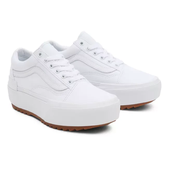 running in a wellness retreat shoes Water Resistant Fabric Vans scarpa sneakers con zeppa in tela da donna Old Skool Stacked VN0A4U15L5R1 bianco