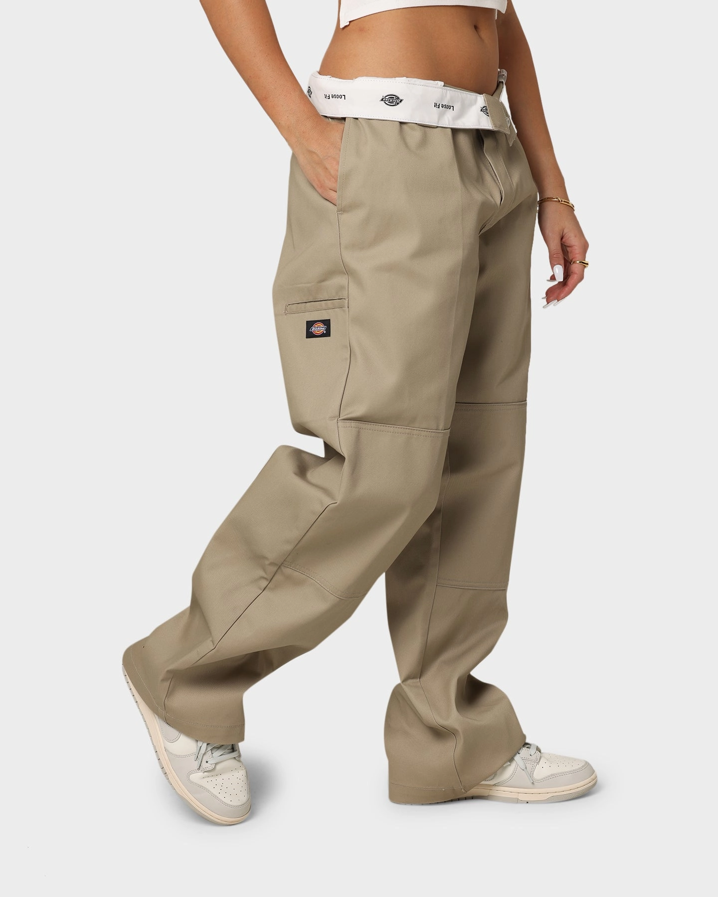 Functional Waist Dickies Loose Double Knee Work Pants Khaki
