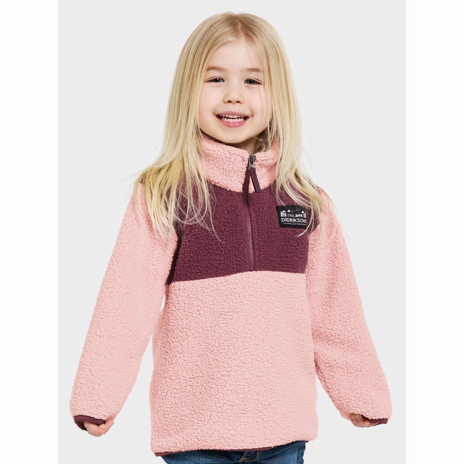 Didriksons Dusty Pink Gosig Kids Halfzip Fleece Jacket Thermal Insulated Jacket Teflon Coated