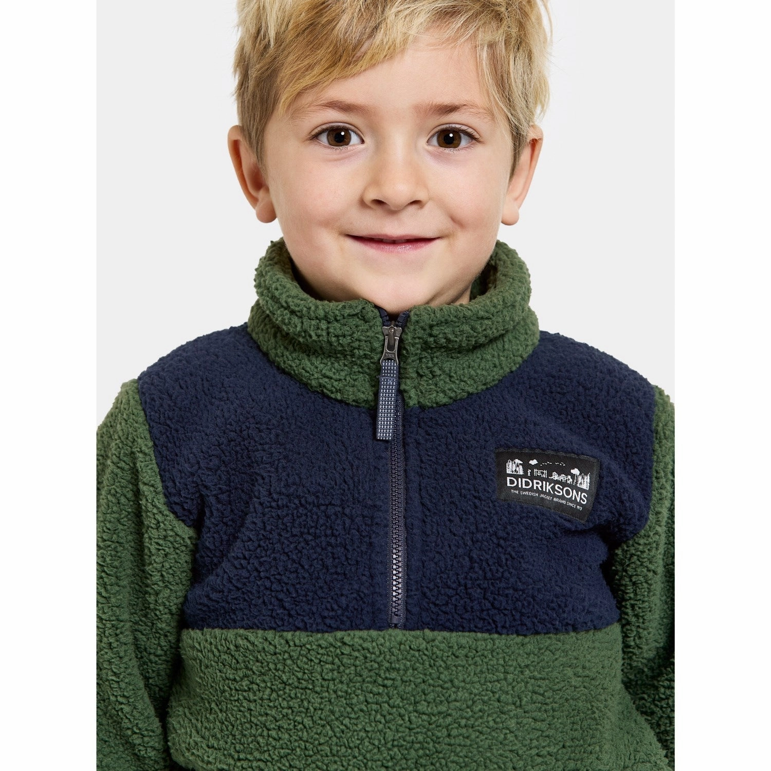 Didriksons Pine Green Gosig Kids Halfzip Fleece Jacket Odor Resistant Coating