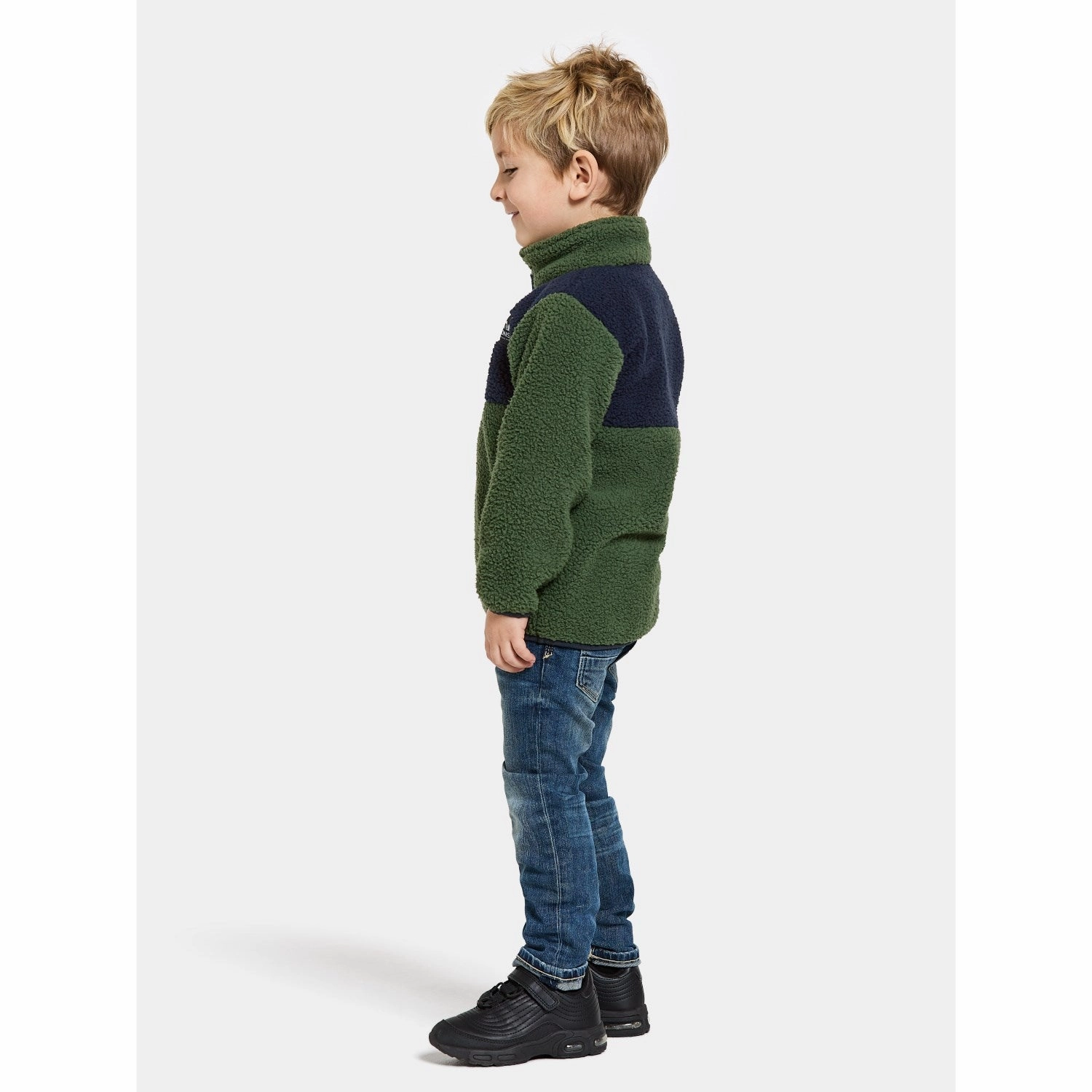 Didriksons Pine Green Gosig Kids Halfzip Fleece Jacket CompressionPackableFabric