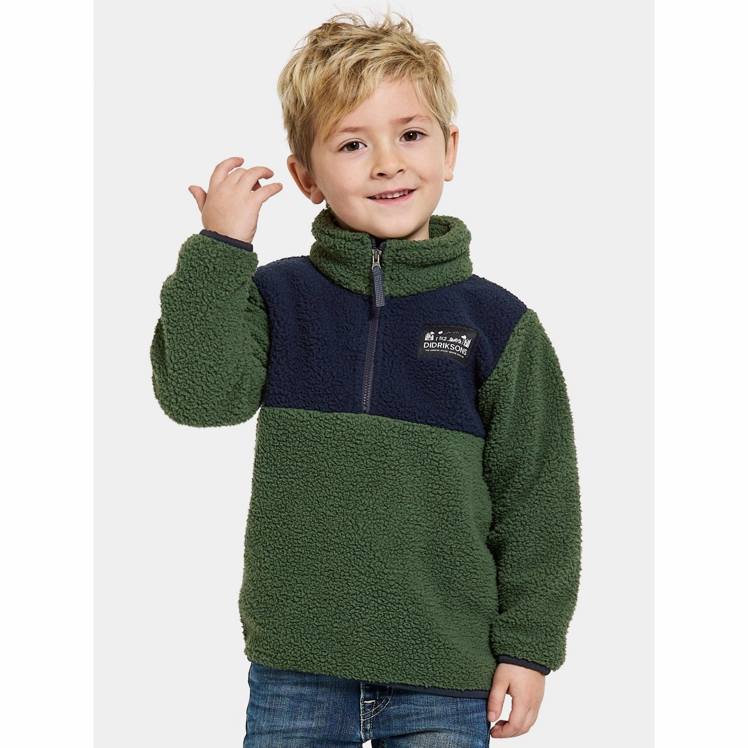 Adjustable Hood System Functional Look Didriksons Pine Green Gosig Kids Halfzip Fleece Jacket