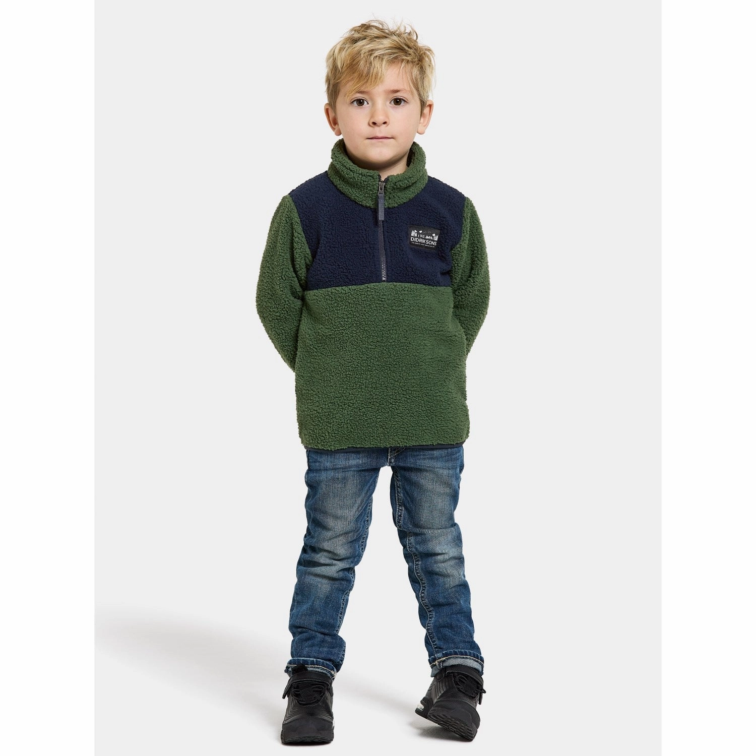 Didriksons Pine Green Gosig Kids Halfzip Fleece Jacket Thermal Regulating Hoodie Statement Outerwear