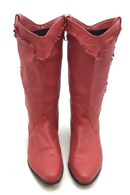 Dingo Women's Red Almond Toe Block Heel Mid-Calf Cowgirl Western Boots - Size 8M