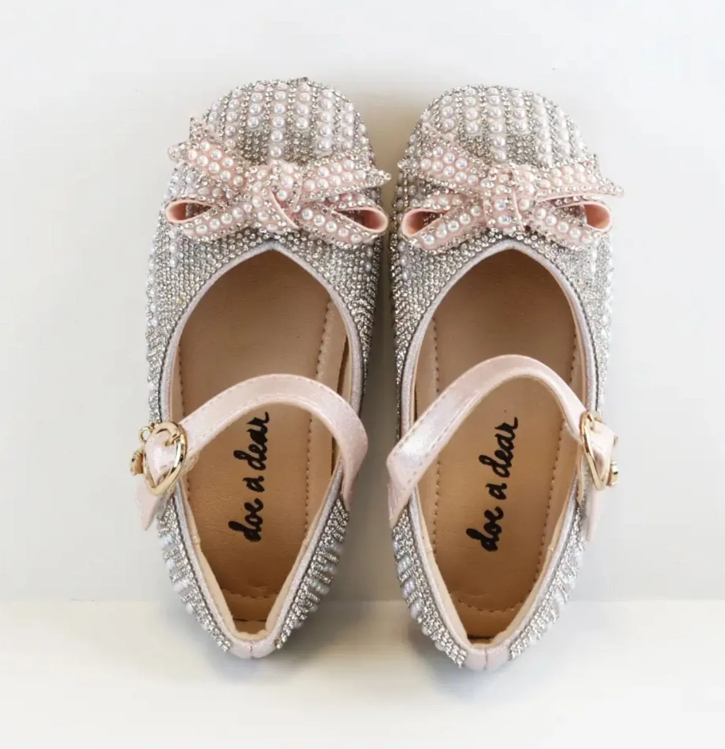 Doe a Dear Pearl & Rhinestone Bow PINK & SILVER Girls Dress Shoes
