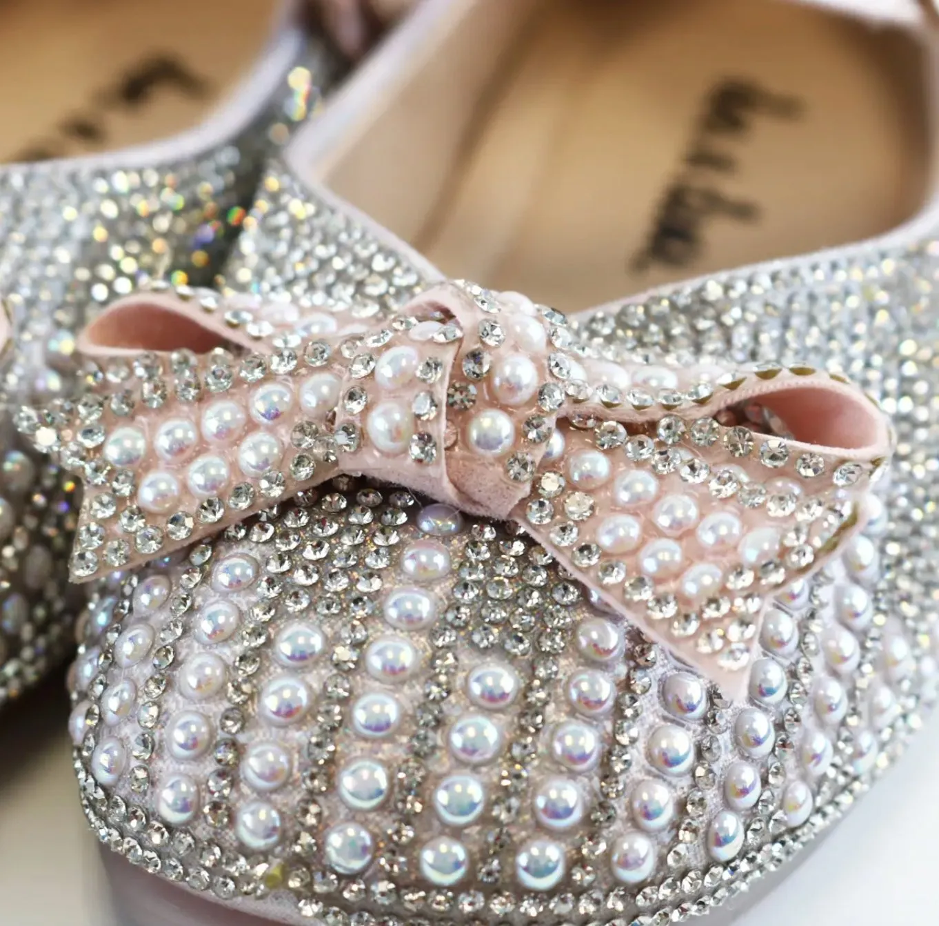 Doe a Dear Pearl & Rhinestone Bow PINK & SILVER Girls Dress Shoes
