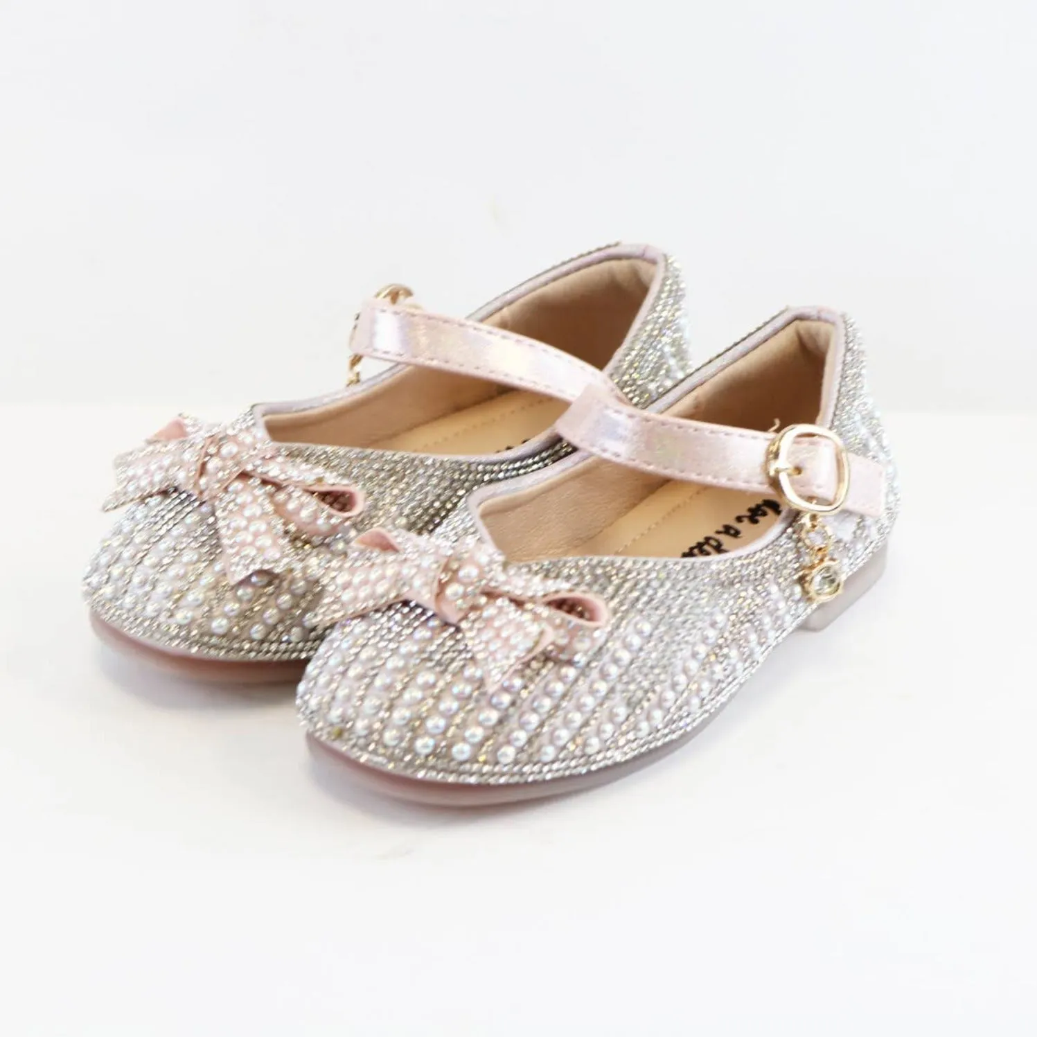 Doe a Dear Pearl & Rhinestone Bow PINK & SILVER Girls Dress Shoes
