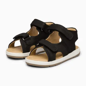 Double Strap Kids Leather Sandals - Matte Black