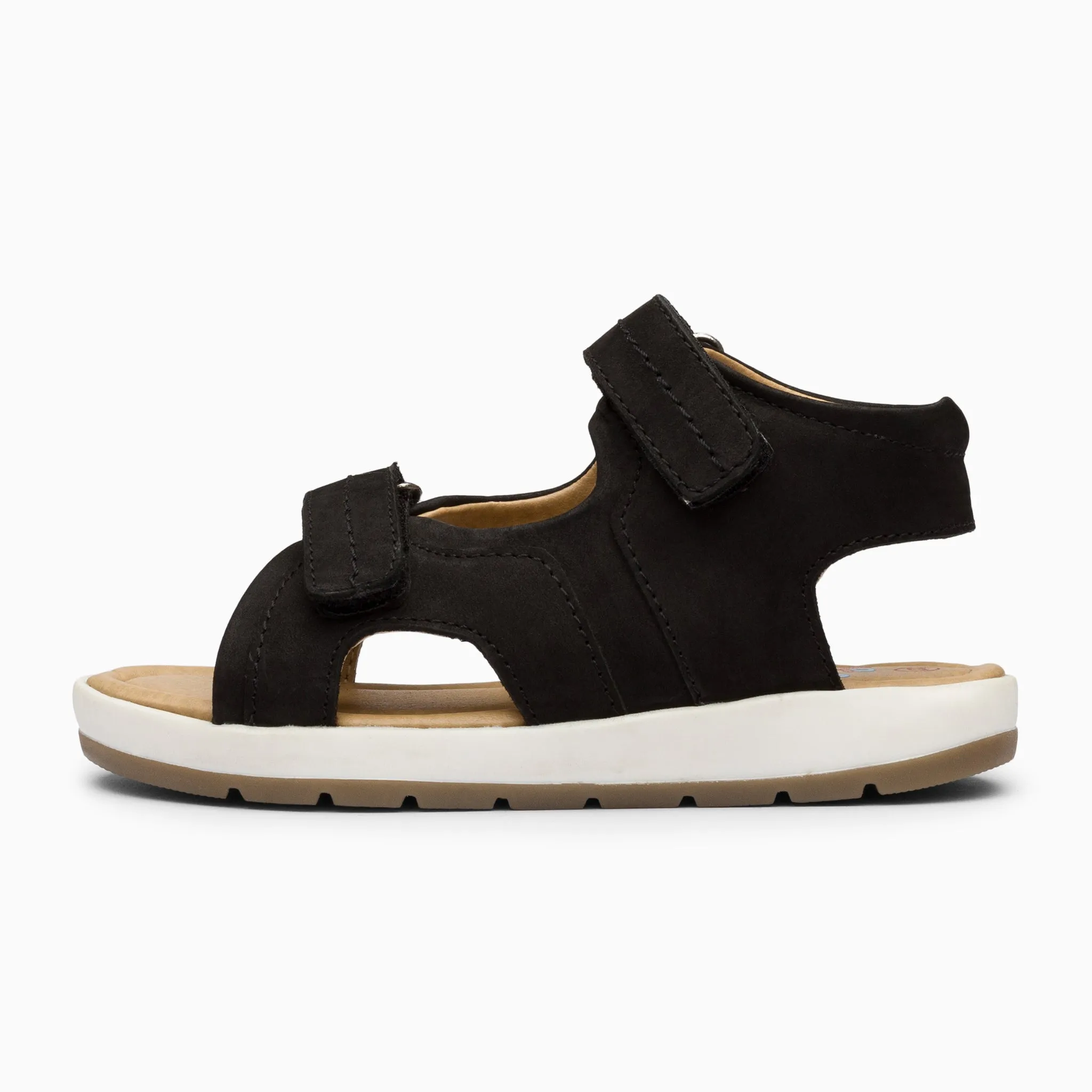 Double Strap Kids Leather Sandals - Matte Black