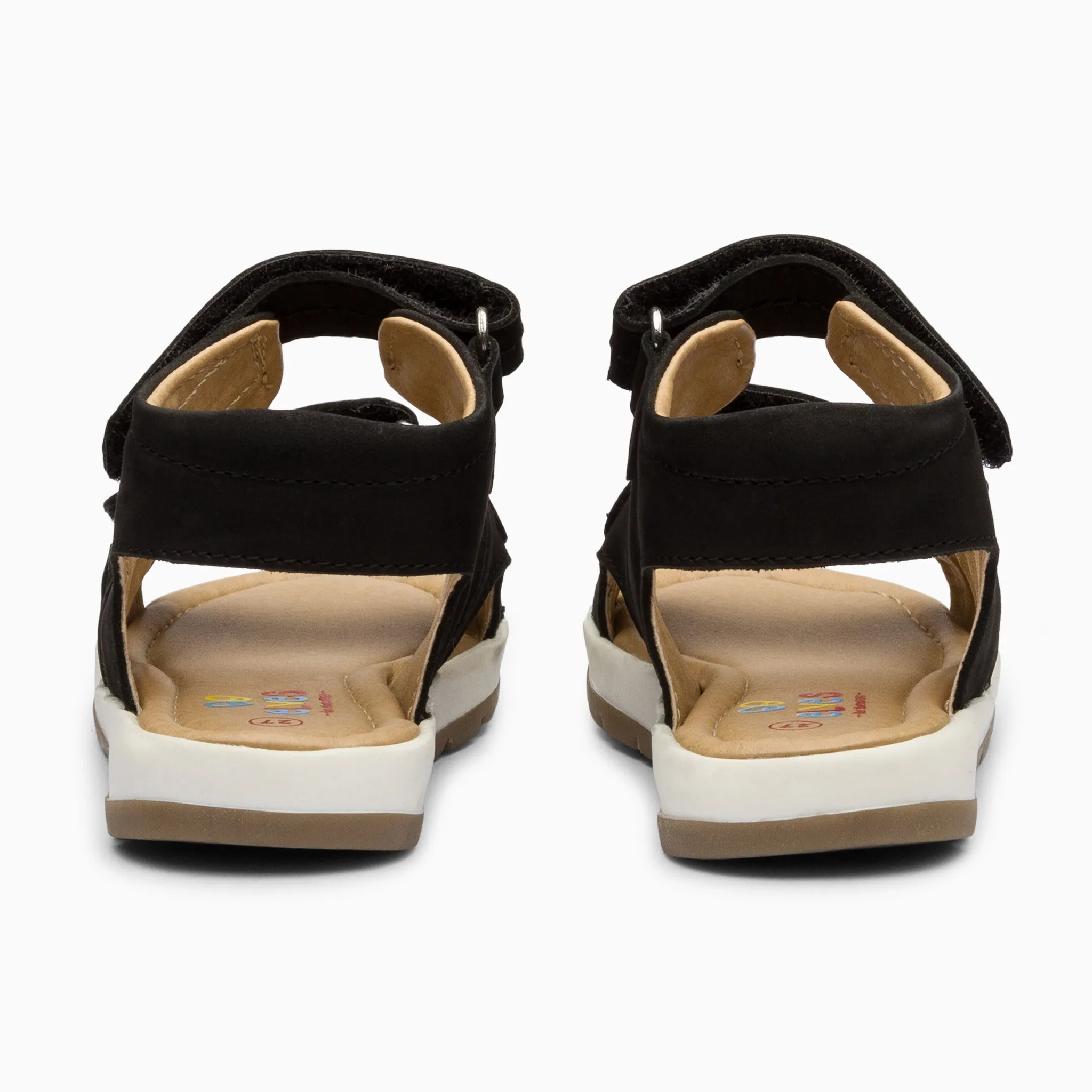 Double Strap Kids Leather Sandals - Matte Black