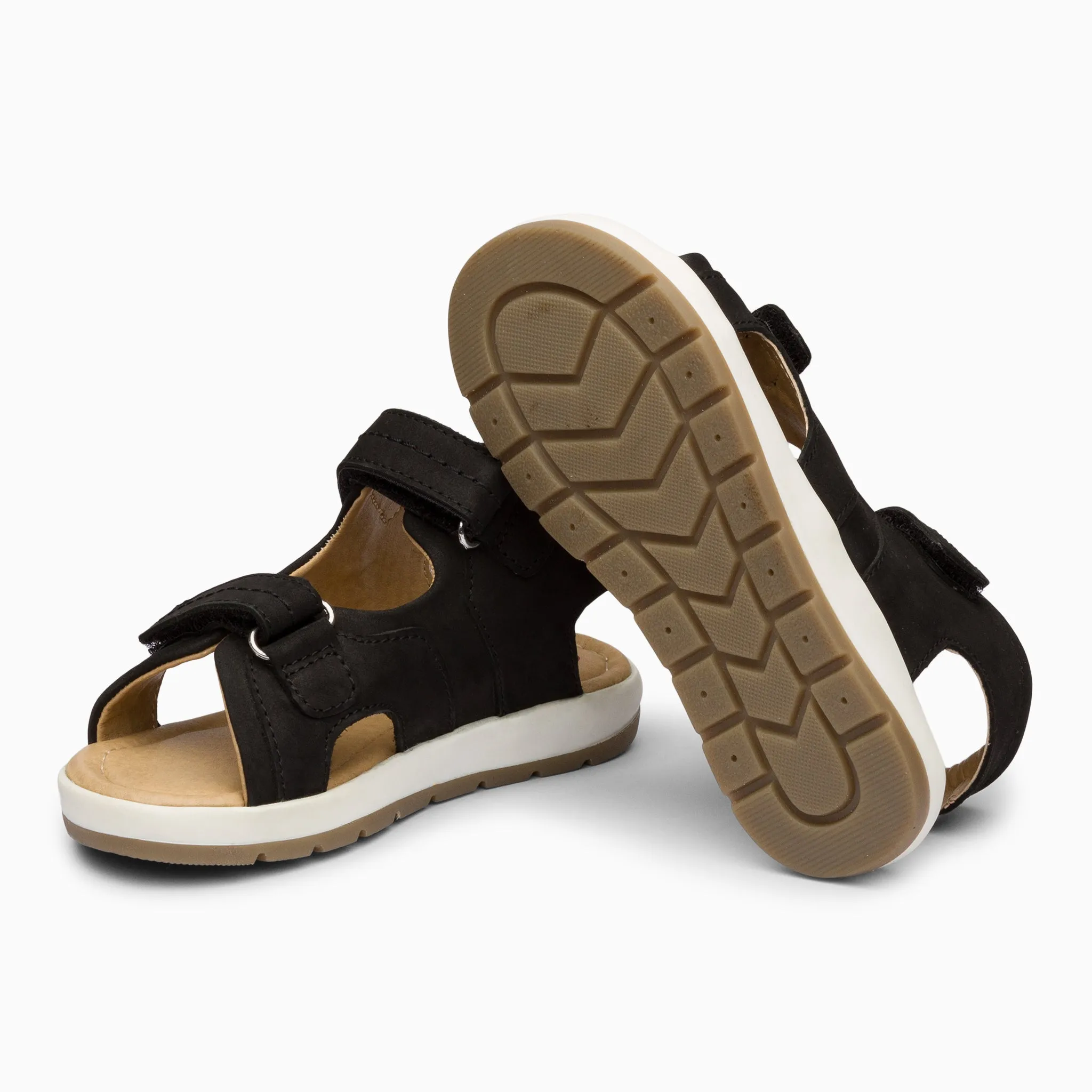 Double Strap Kids Leather Sandals - Matte Black
