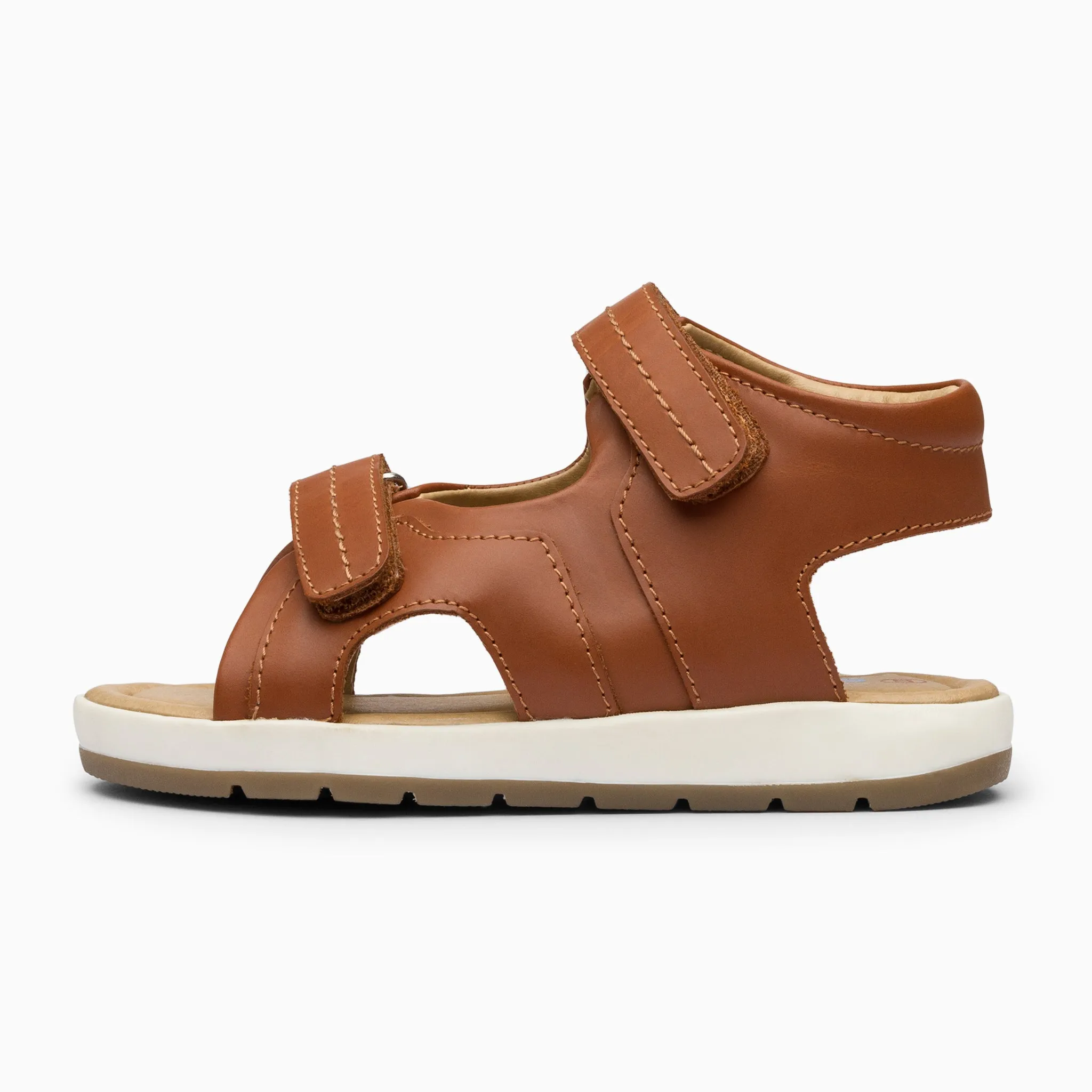 Double Strap Kids Leather Sandals - Tan Brown