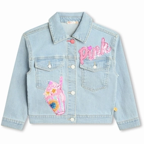 Billieblush Double Stone   Bleach Denim Jacket Ergonomic Sleeve Shaping