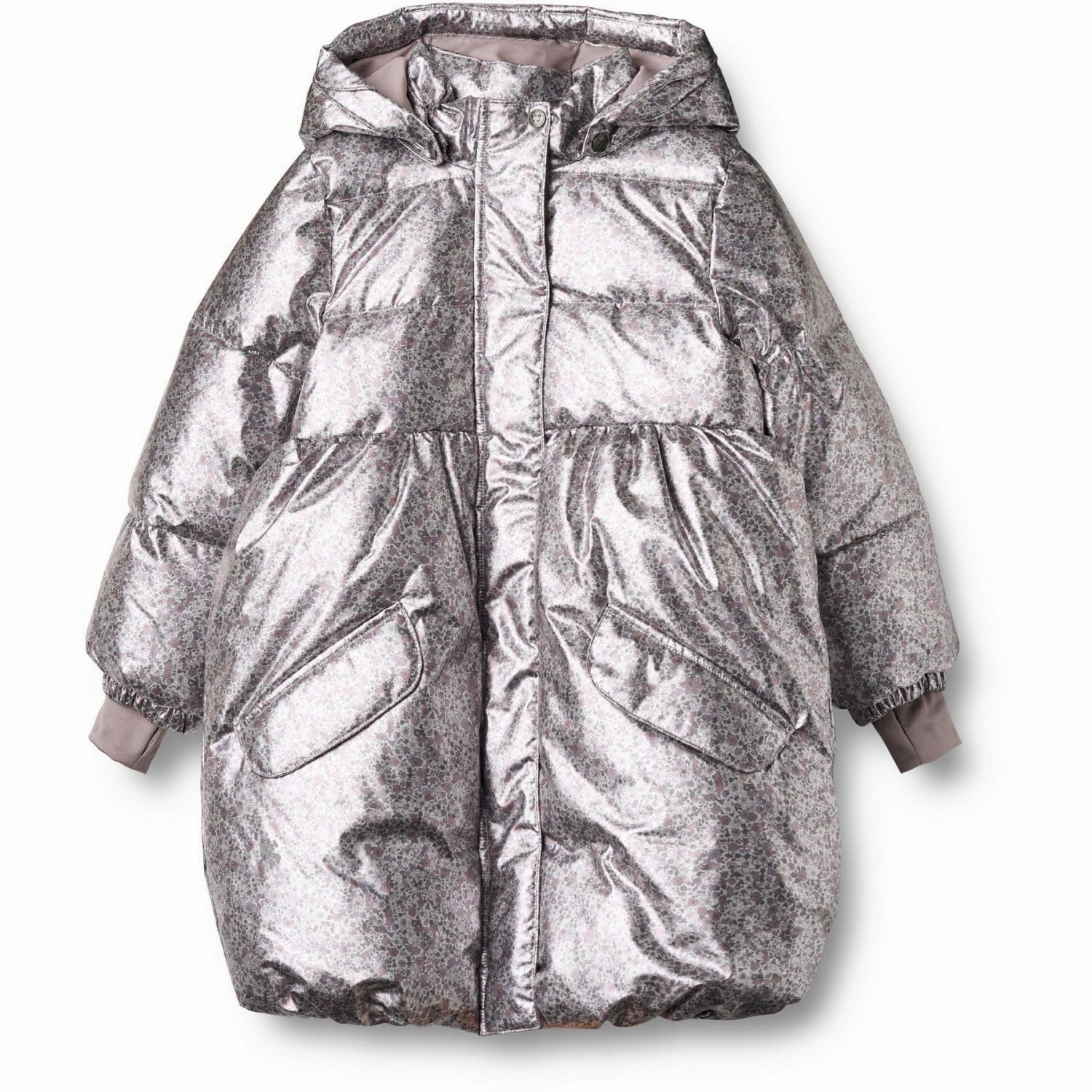 Wheat Silver Flower Meadow Puffer Coat Luna Stretch Weave Fabric Daywear Staple