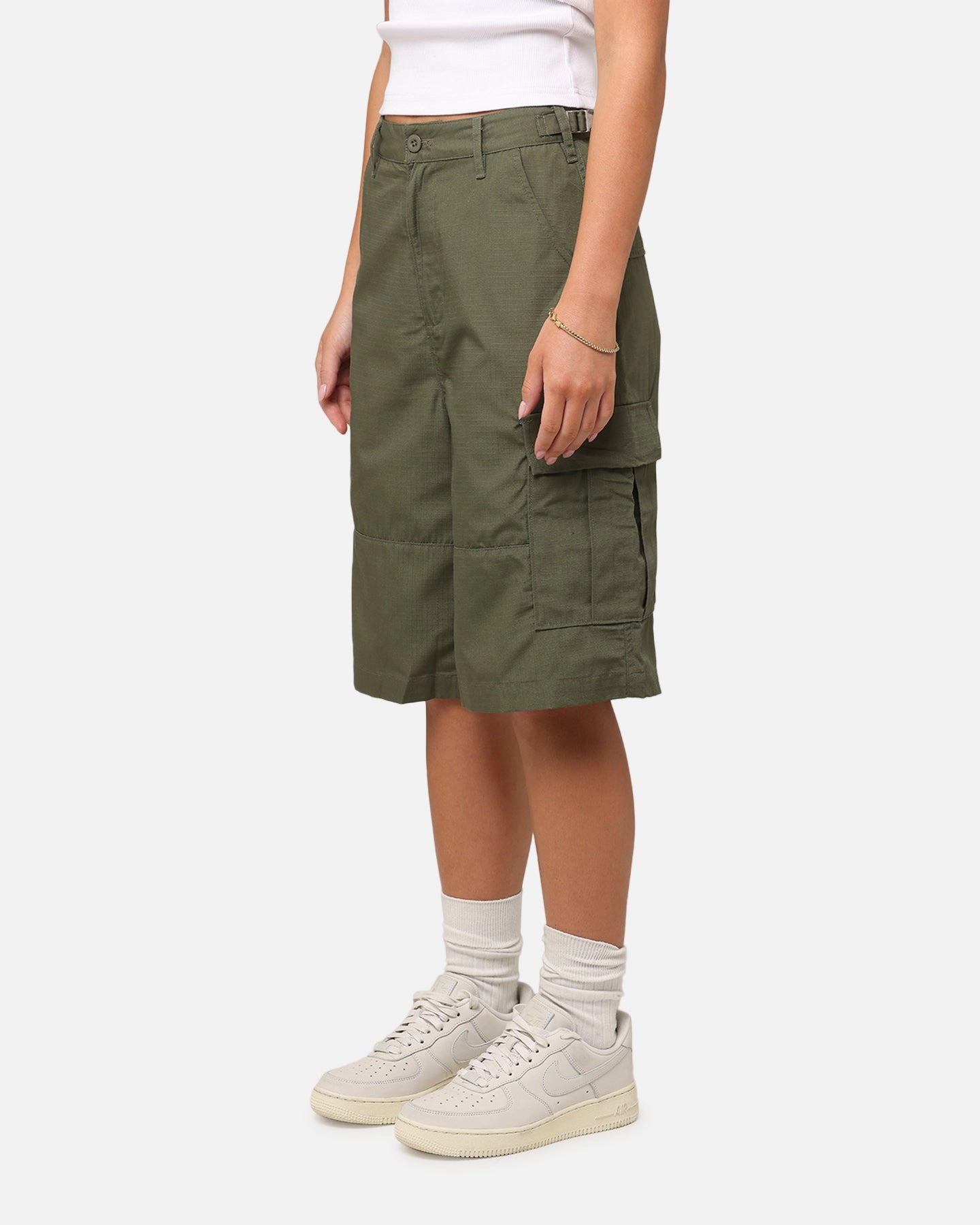 X-Girl Women's Easy Cargo Shorts Flight Green Quick Release Buckle Sleek Look