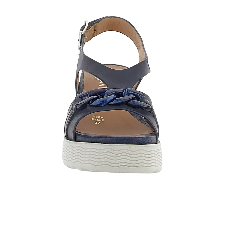 Stonefly sandalo casual da donna con zeppa Parky 28 Calf in pelle con catena 220903-05H blu Daily Essentials Fresh Mood