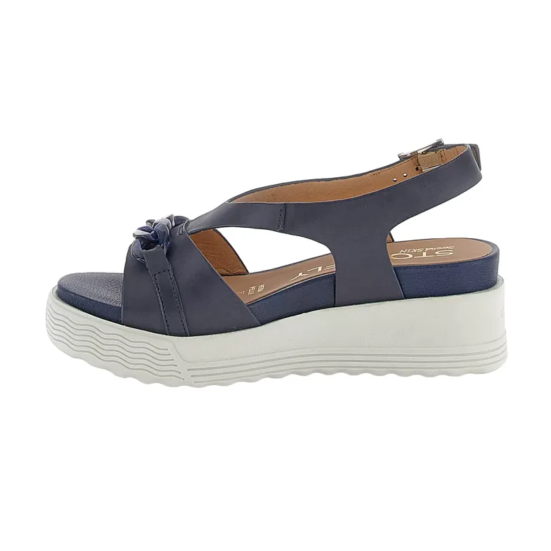 Stonefly sandalo casual da donna con zeppa Parky 28 Calf in pelle con catena 220903-05H blu Durable Comfort Beach Sandals for Men