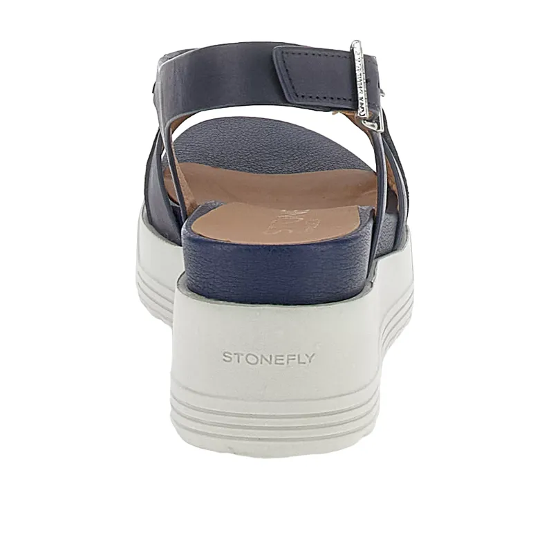 Easy-to-wear Sandals Cushioned Insole Stonefly sandalo casual da donna con zeppa Parky 28 Calf in pelle con catena 220903-05H blu