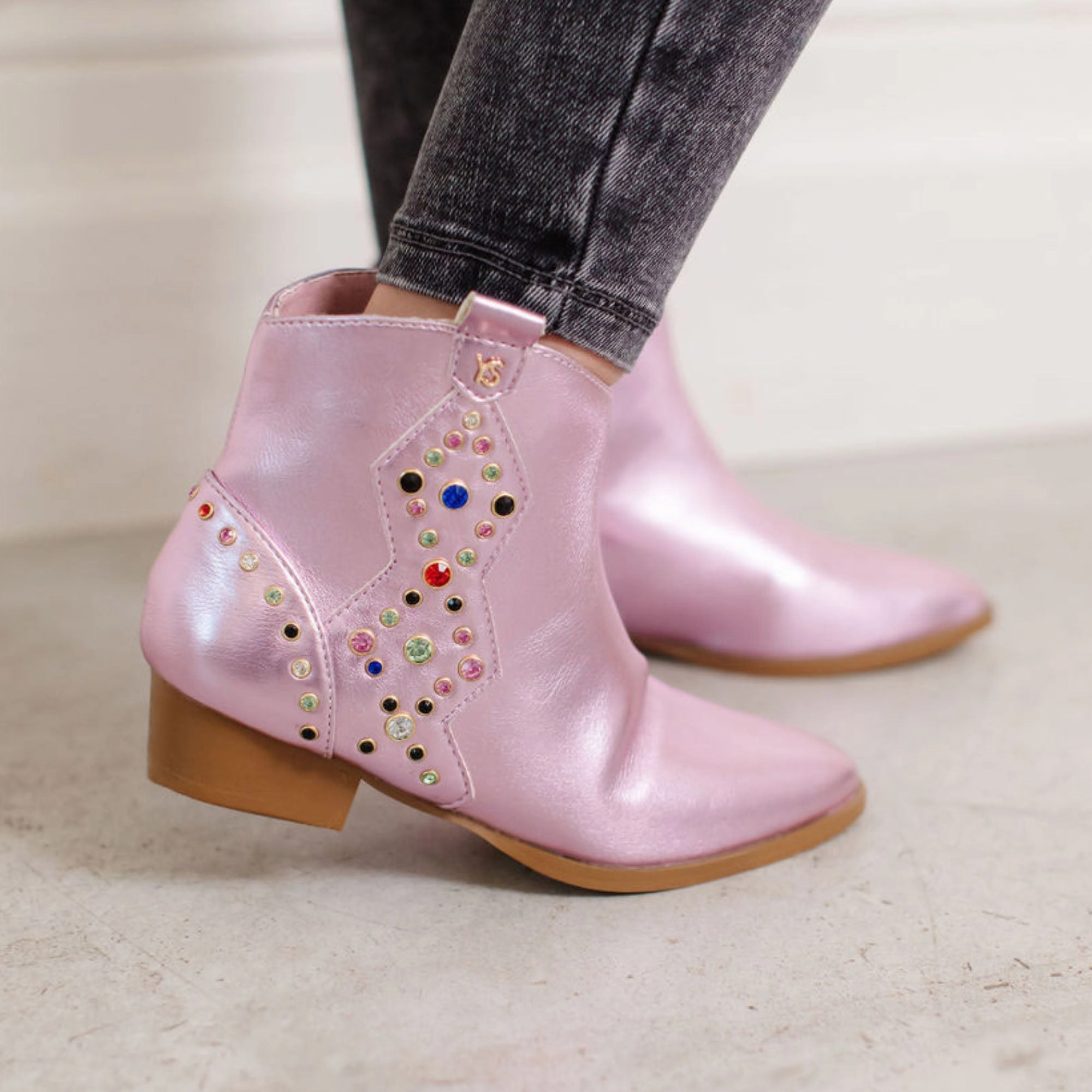 High Density Durable Rubber Outsole Miss Dallas Gem Western Boot in Pink - Kids