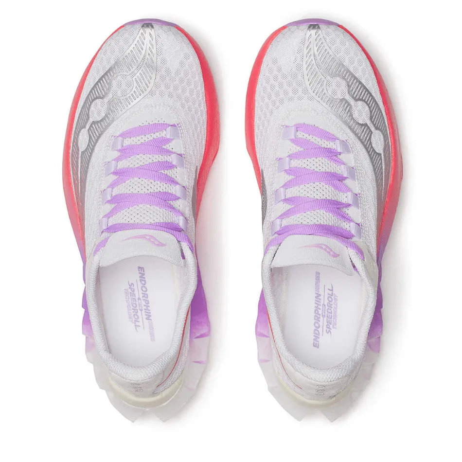 Saucony Women's Endorphin Pro 4 Running Shoes in White/Crocus AW25 comfortable socks Impact Resistant Shell