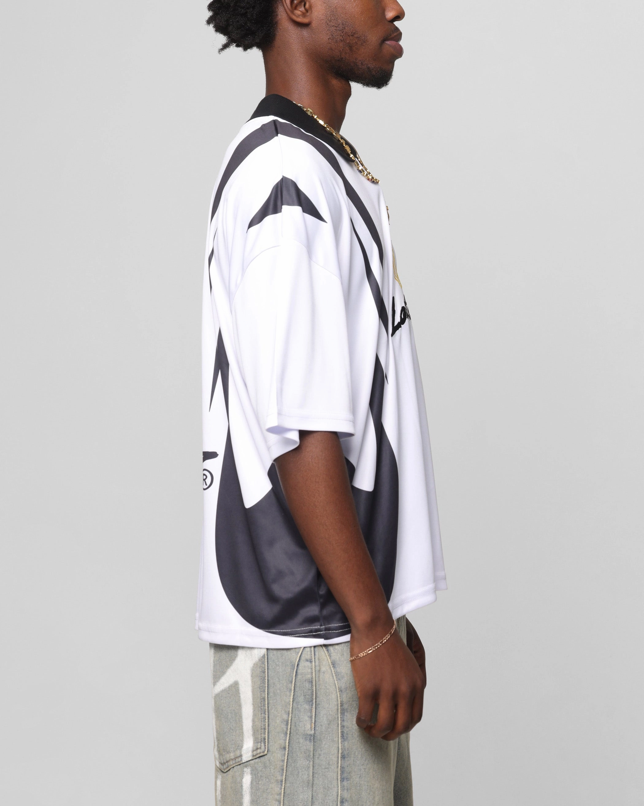 Loiter United Football Jersey White/Black Quick Release Tag Brushed Fleece Lining