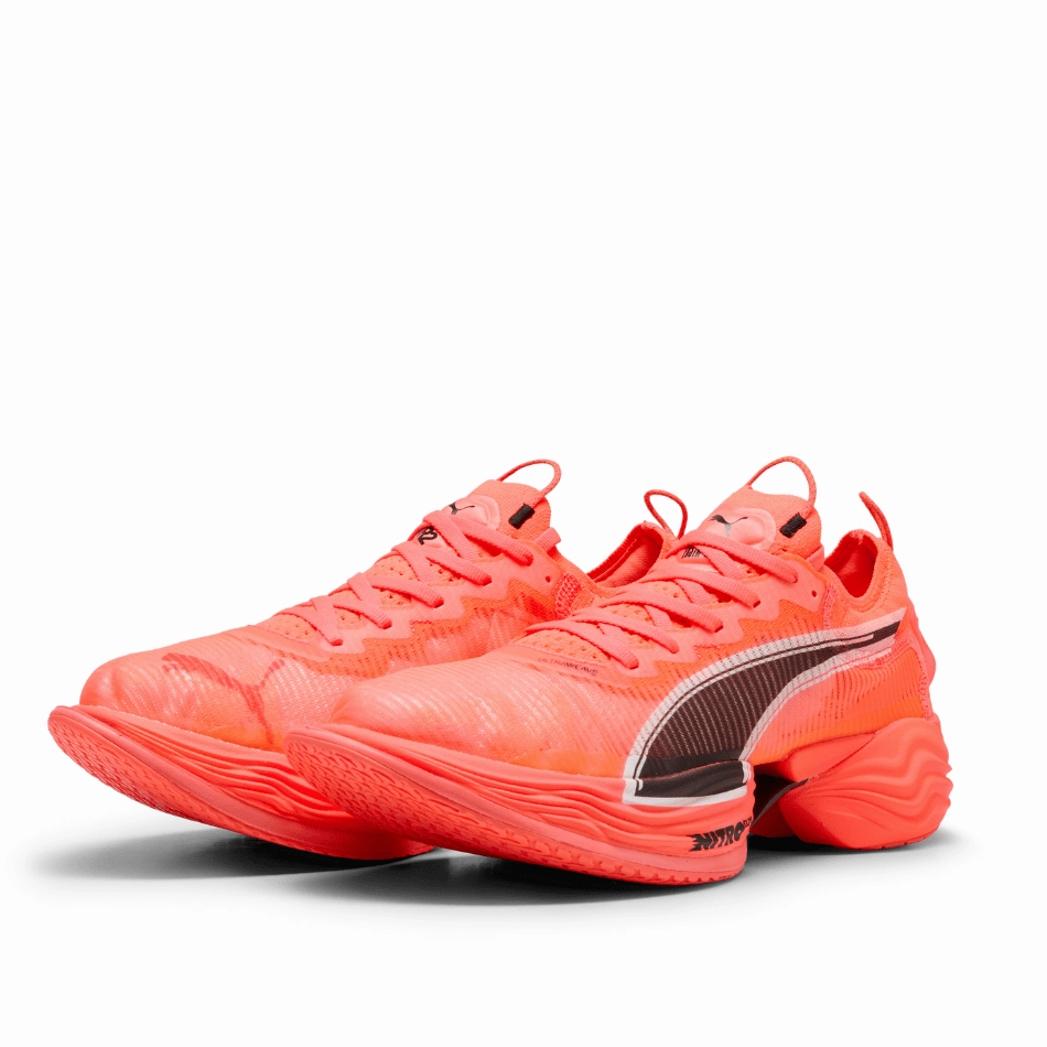 Puma Men's Fast-R NITRO Elite 2 Running Shoes in Glowing Red/Puma White SS25 Woven Upper Structure