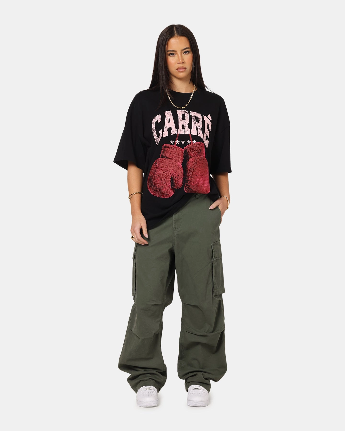 Carre Classic Cargo Pants Khaki Stretch Waist Elastic Free Cuffs