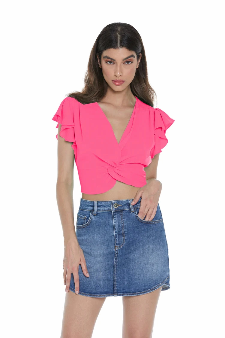 Relish blusa corta con rouches scollo incrociato Sama RDP2303009012 fluo fuchsia Entry - level easy to repair