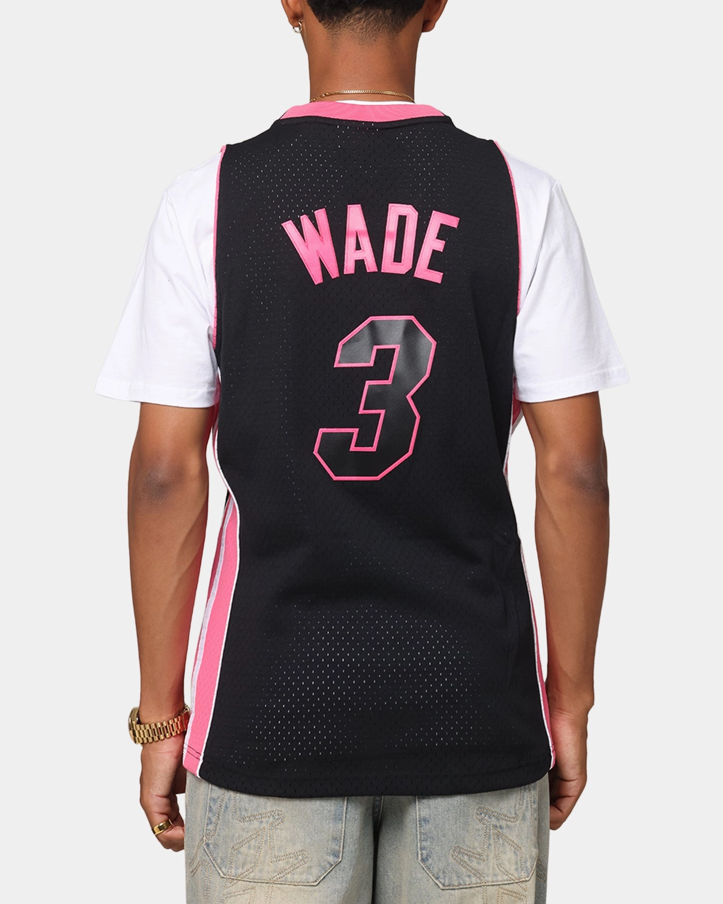 Mitchell & Ness Miami Heat Dwyane Wade 'Volt' 2005 Swing Jersey Black/Pink Flatlock Seam Finish Flex Performance