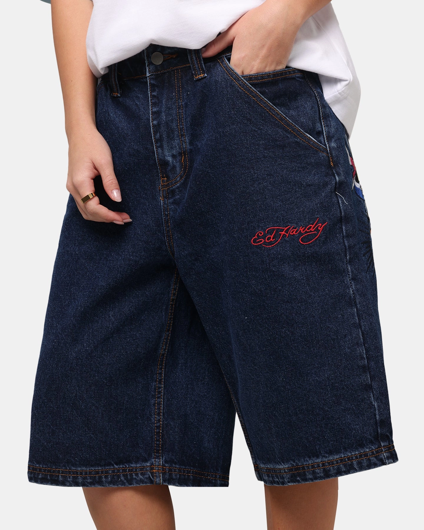 Ed Hardy Brave Hearts Jorts Indigo Layered Protection