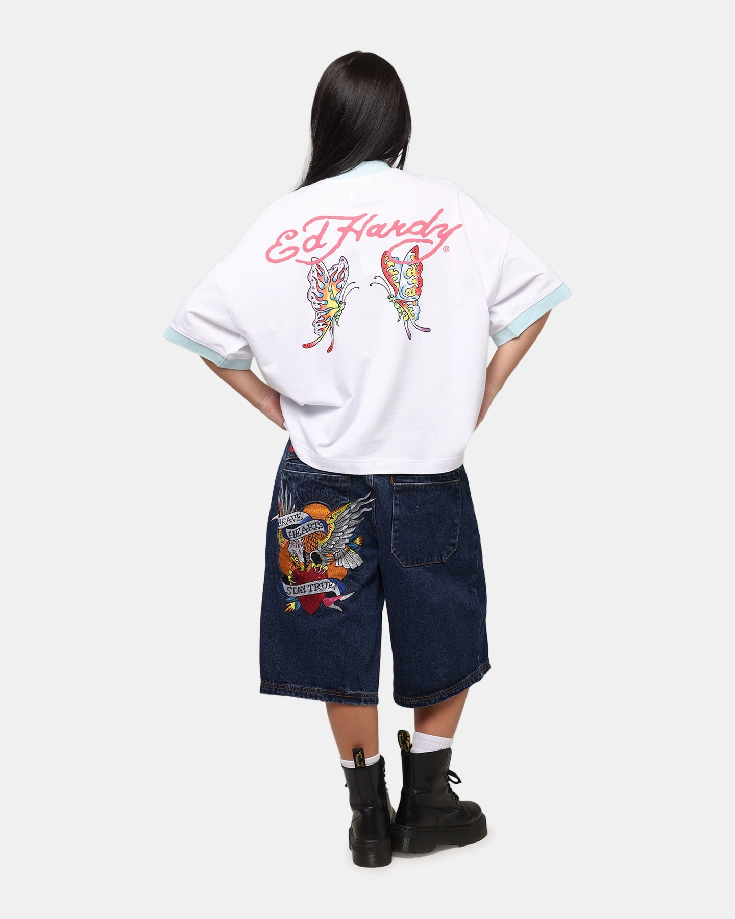 Practical Fit Ed Hardy Brave Hearts Jorts Indigo