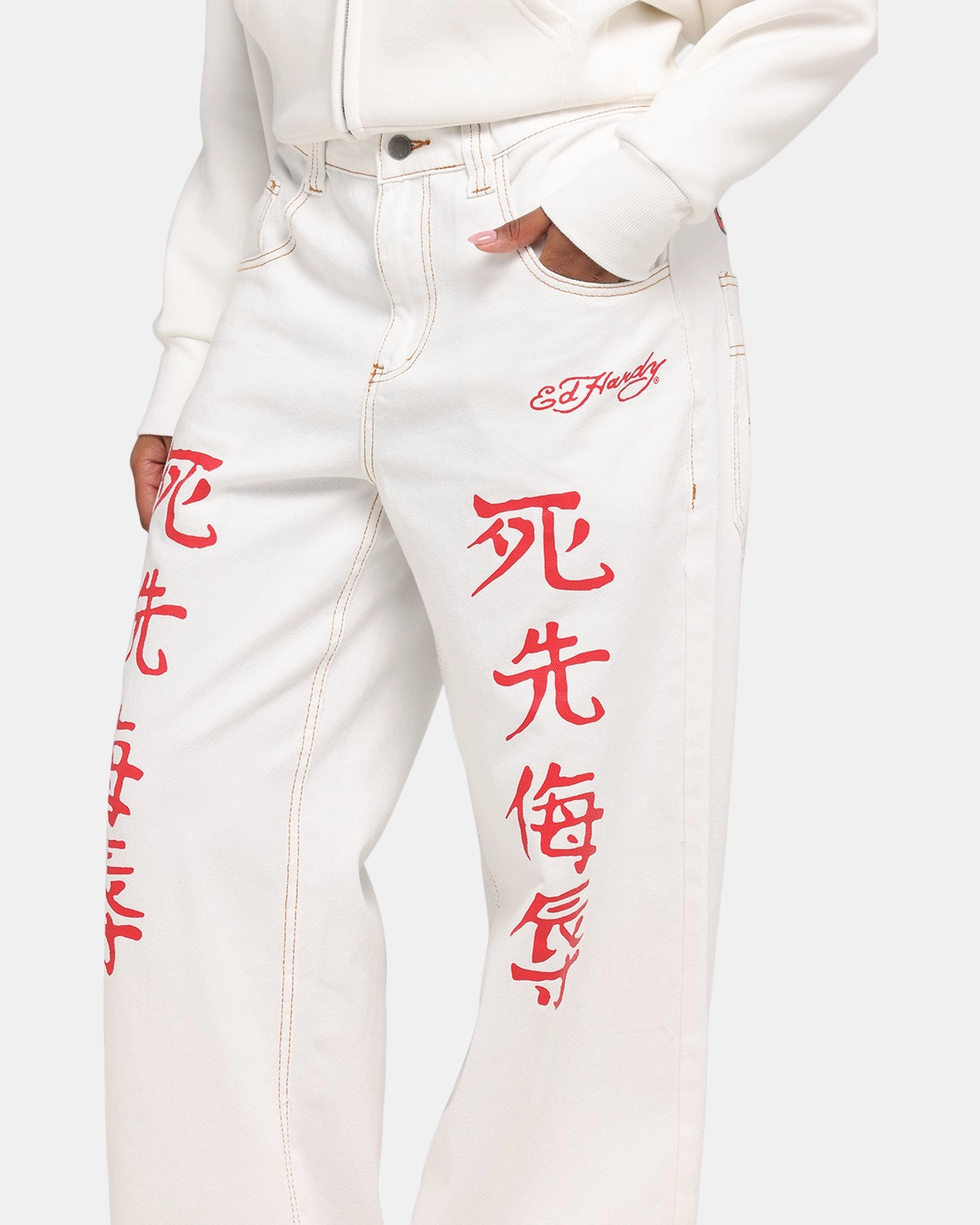Ed Hardy Death Before Dishonour Jeans Off White Slim Comfort Breathable mesh