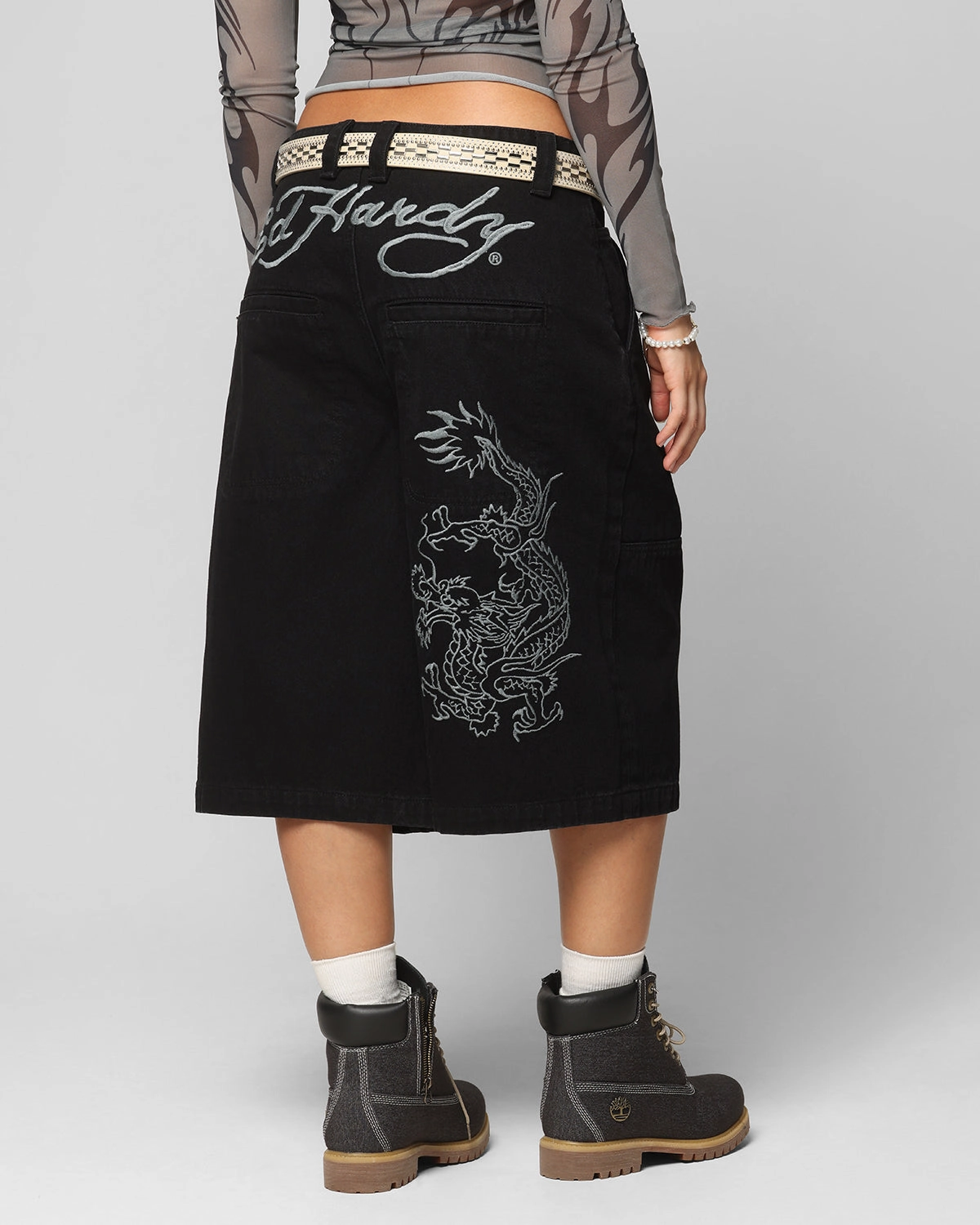 Soft and Stretchy Ed Hardy Dragon Jorts Black