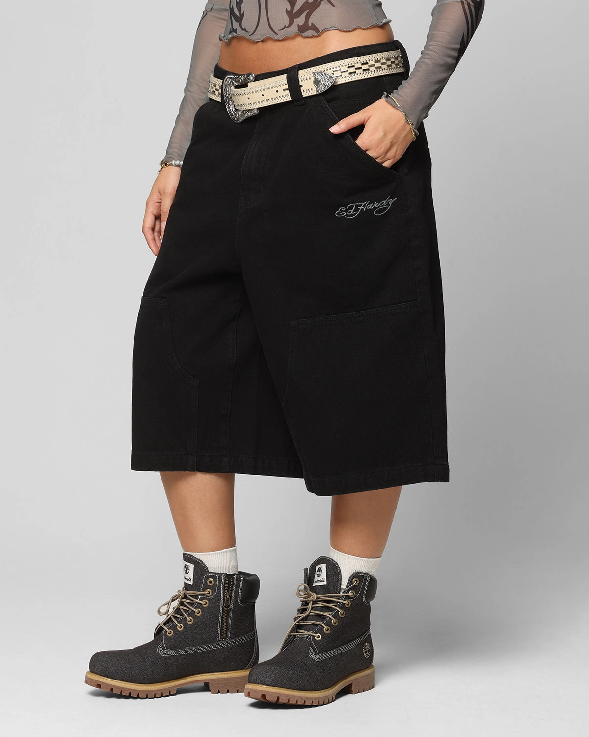 Ed Hardy Dragon Jorts Black Easy Care Fabric Finish