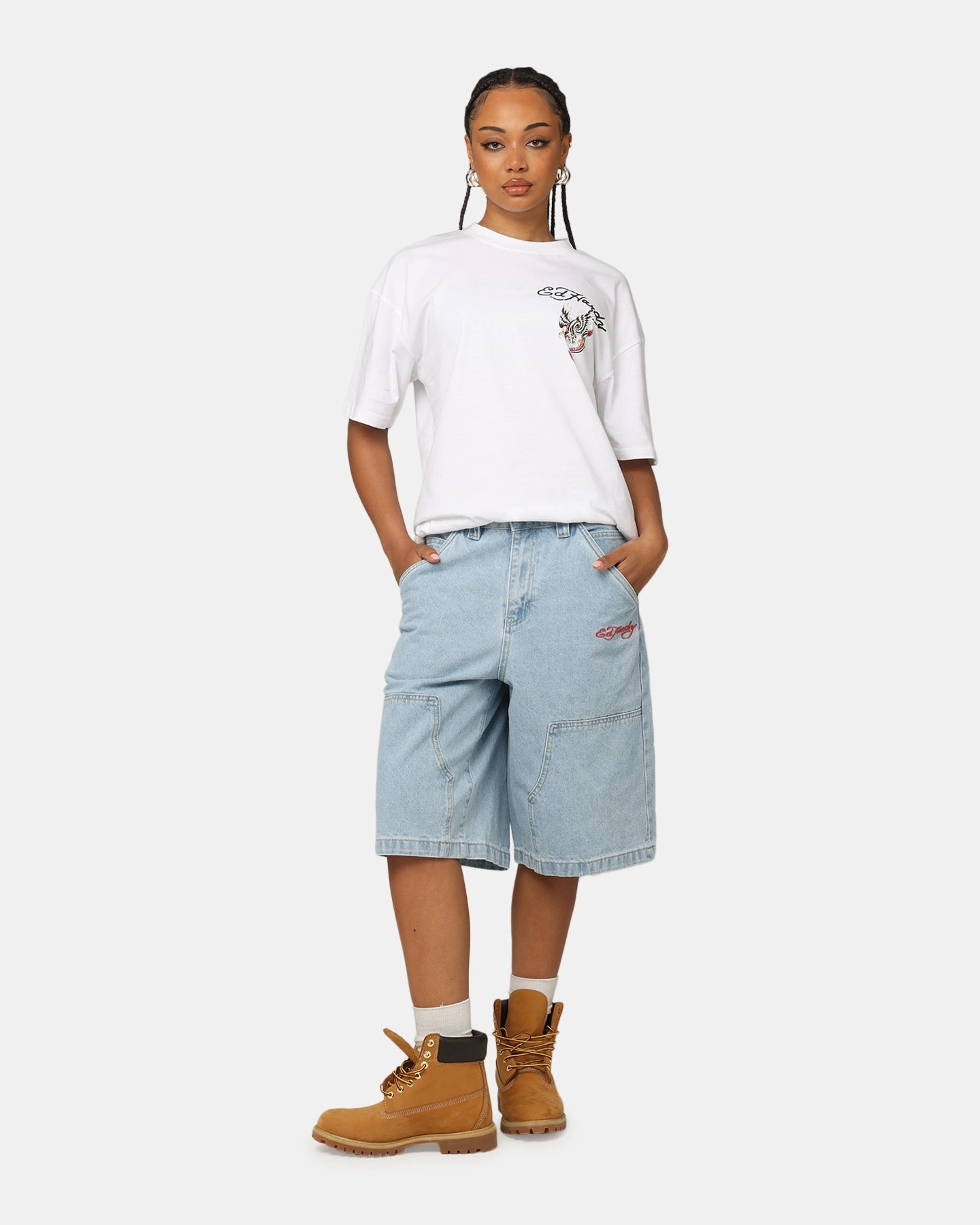 Ed Hardy Dragon Jorts Light Blue Modern Cut Essential Wear