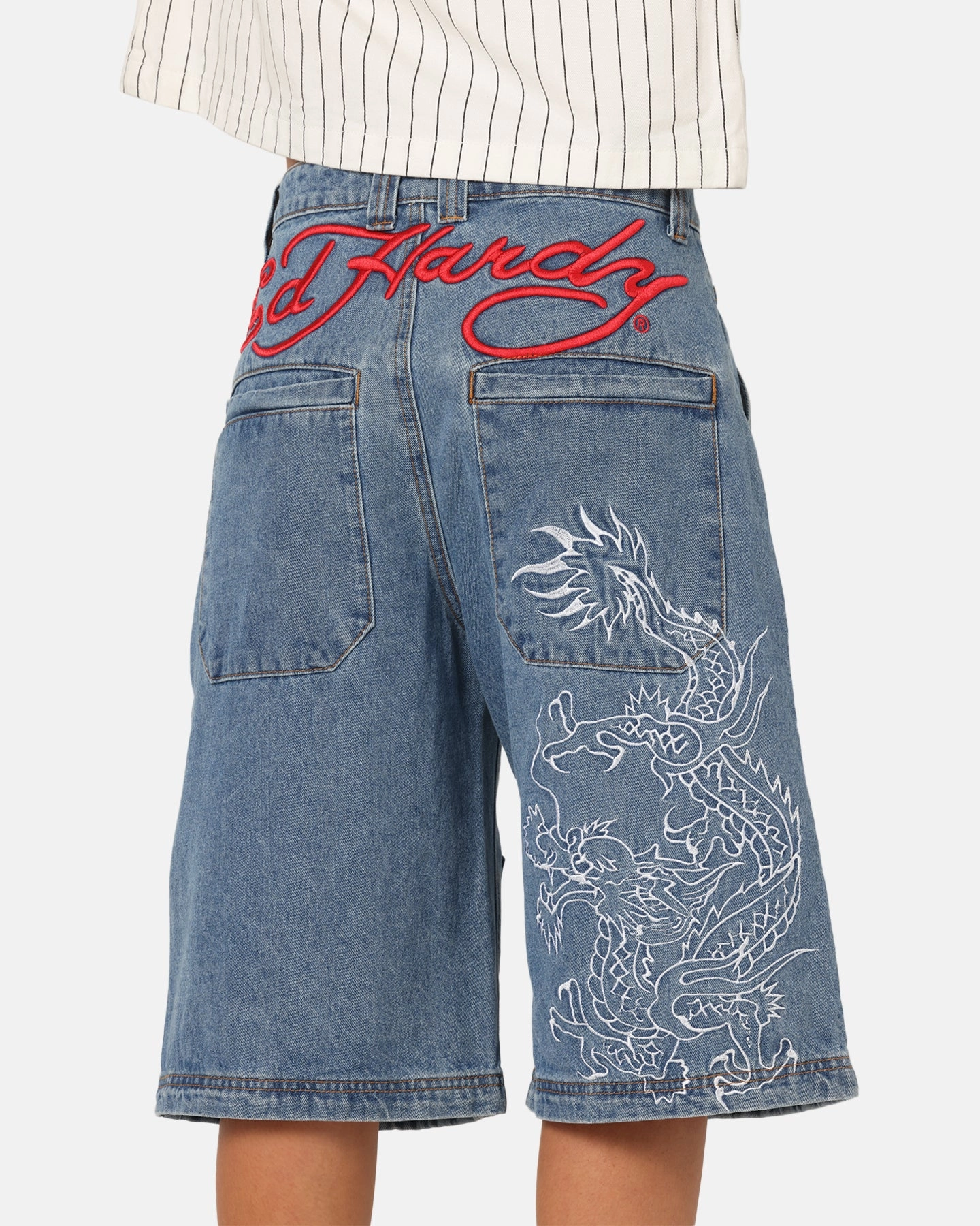 Ed Hardy Dragon Jorts Mid Blue Denim TemperatureRegulation Casual Vibes