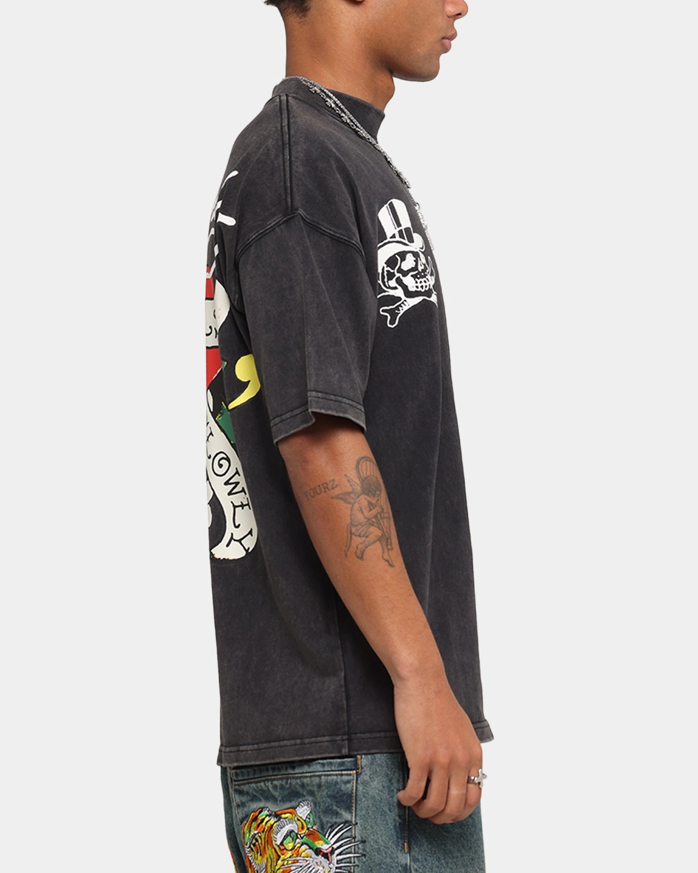 Ed Hardy Love Kills Oversized T-Shirt Black Rayon blend Reinforced Shoulder Seams