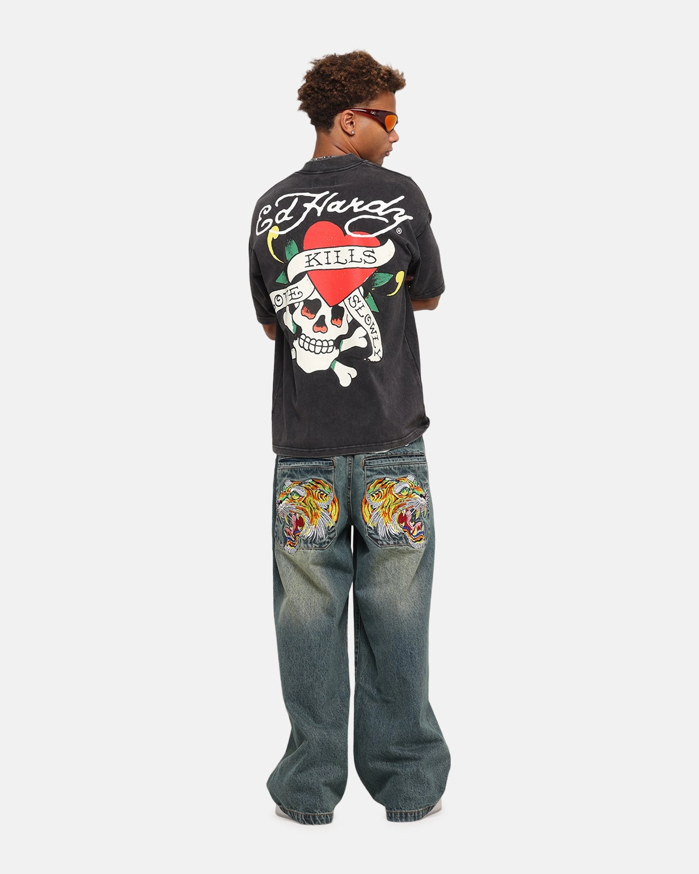 teenagers' Cozy and Soft Ed Hardy Love Kills Oversized T-Shirt Black