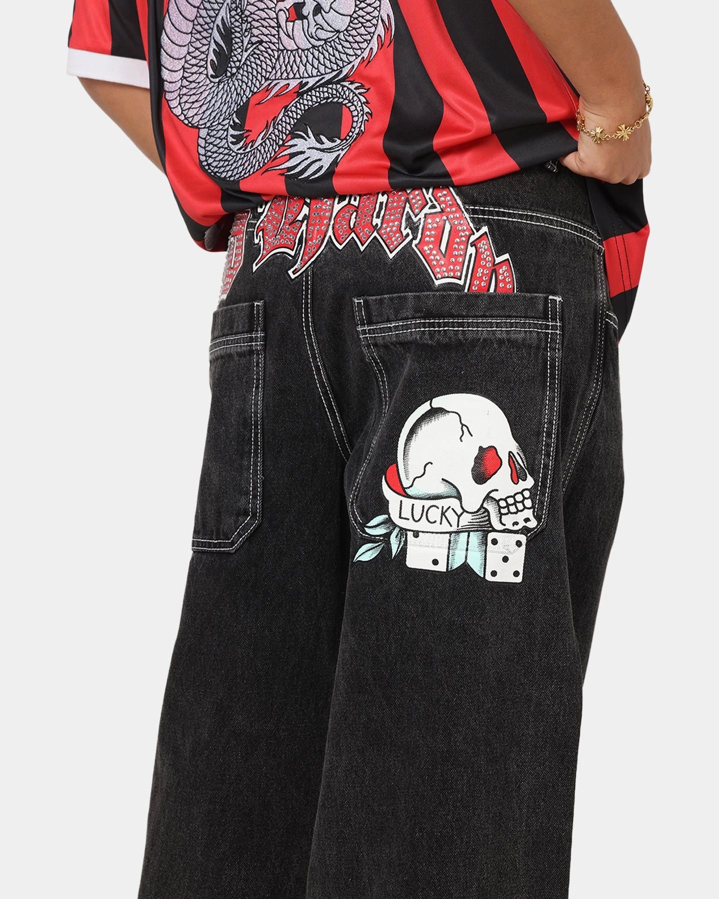 Ed Hardy Lucky Jeans Black Casual Fit MoistureWickingFabric