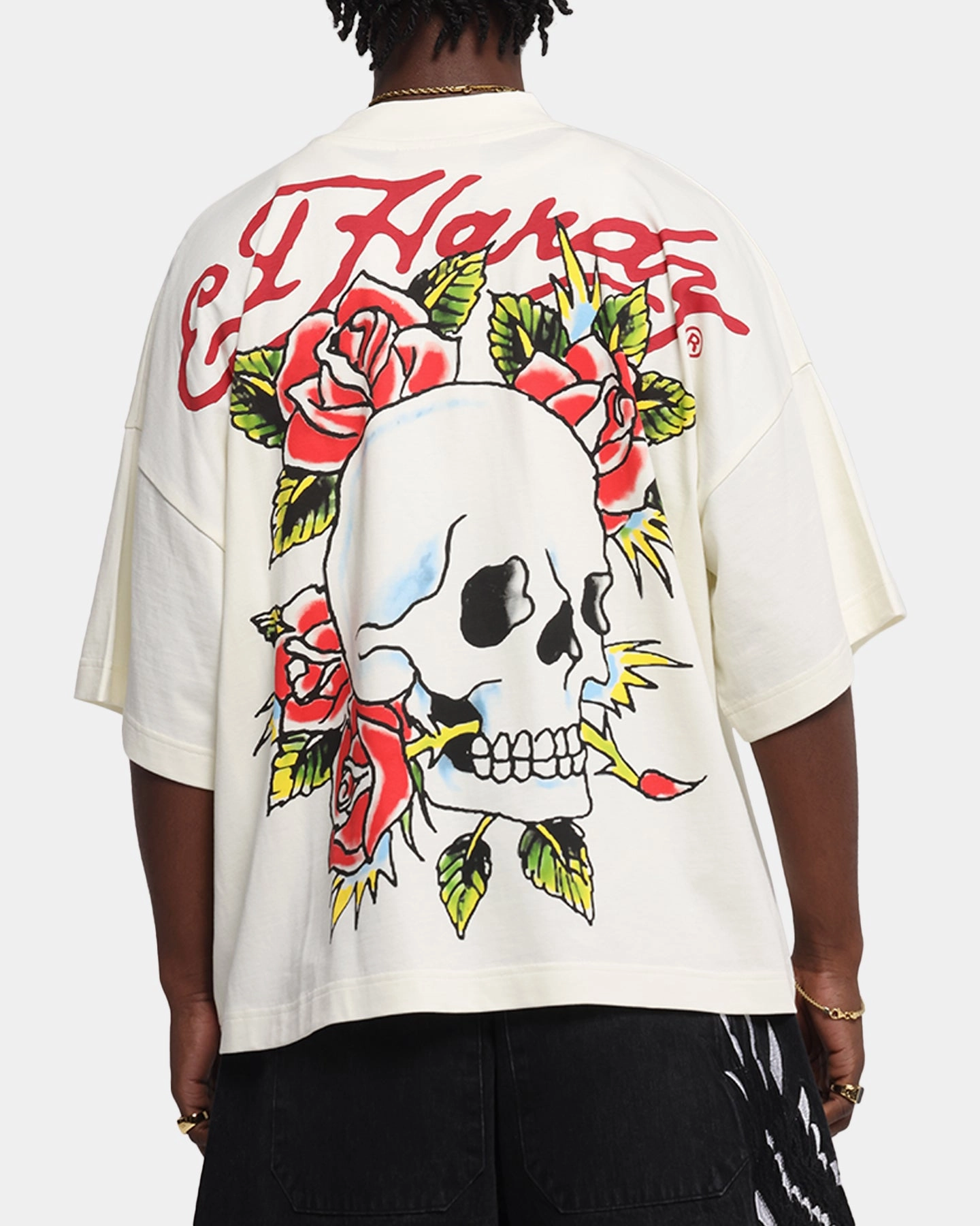Kids clothing Wedding Ed Hardy Rose Skull Oversized Print T-Shirt Off White