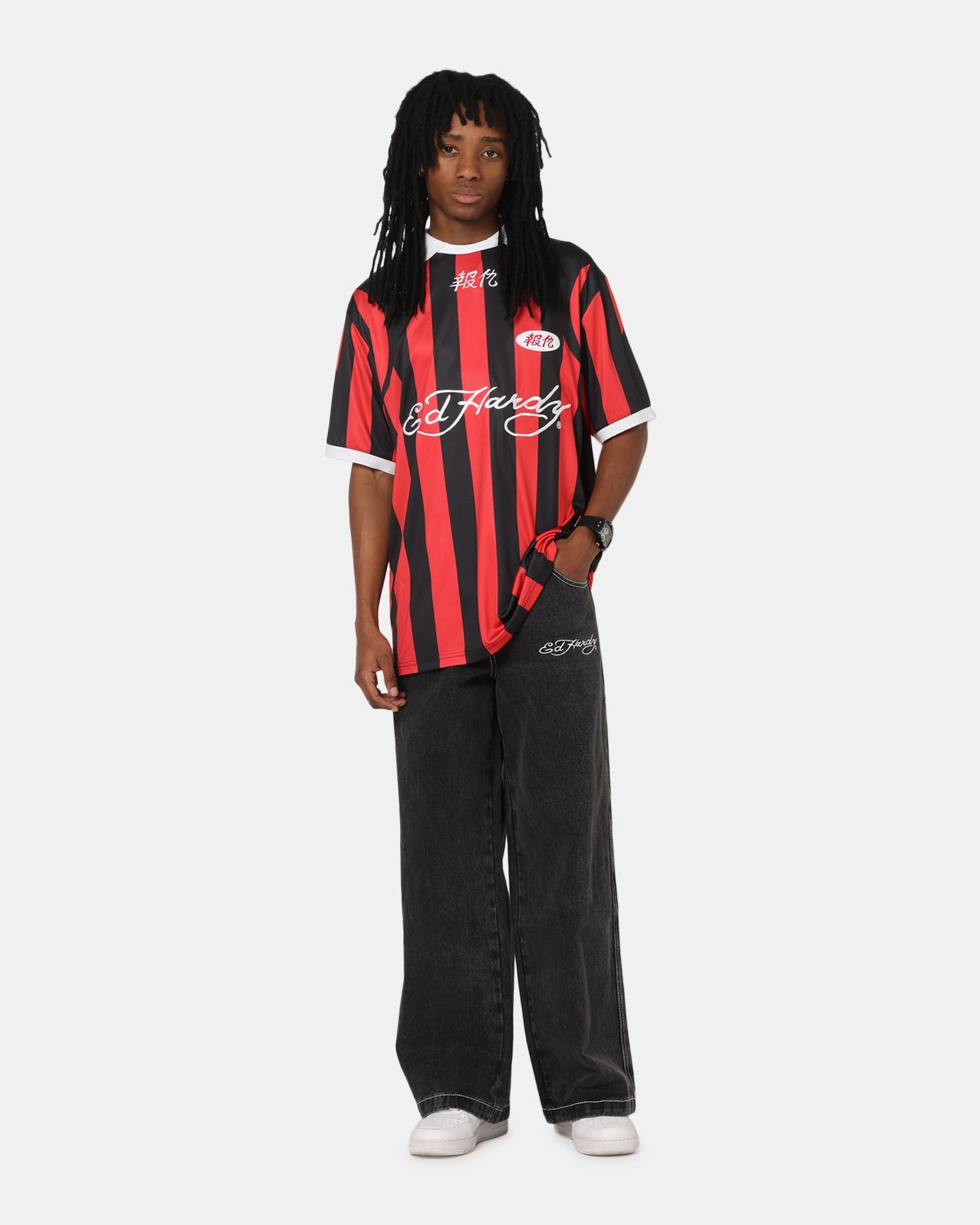 Interlock Knit Structure Sporty Outfit Ed Hardy Shinjuku Jersey Red/Black