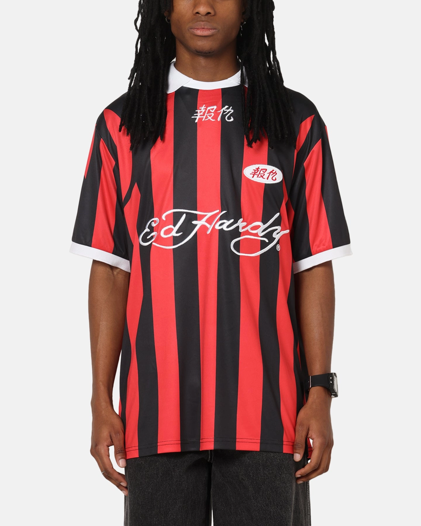 Non Chafing Seam Placement Snag Resistant Knit Ed Hardy Shinjuku Jersey Red/Black