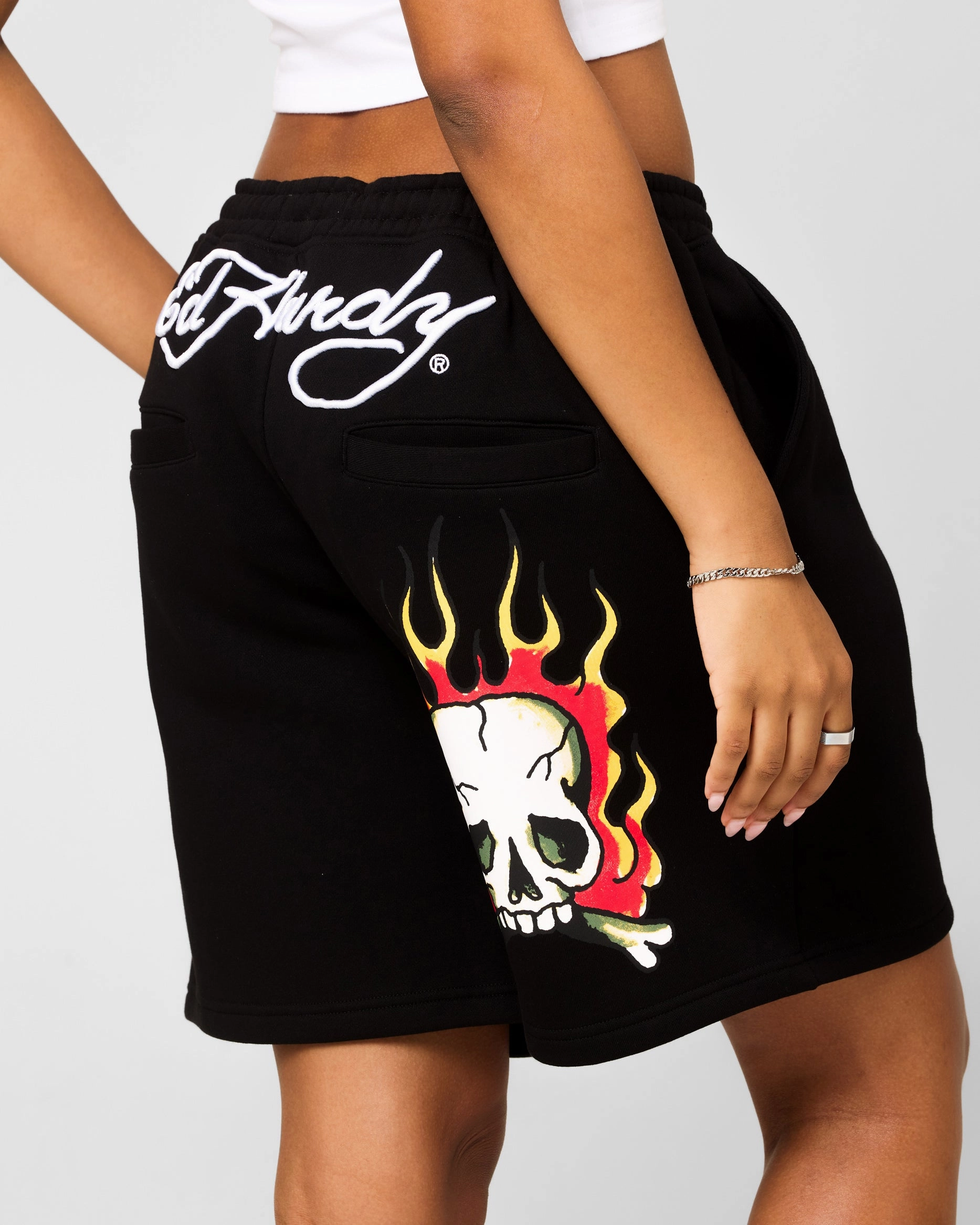 Rubberized grip Ed Hardy Skull Fleece Shorts Black