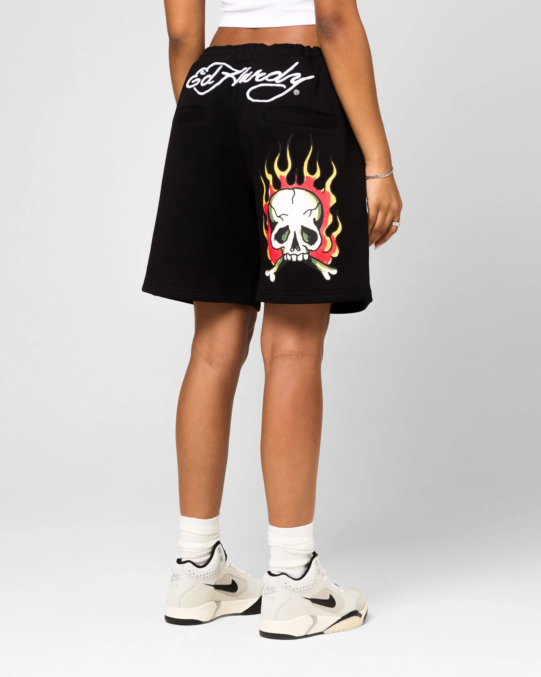 Sweat Resistant Ed Hardy Skull Fleece Shorts Black