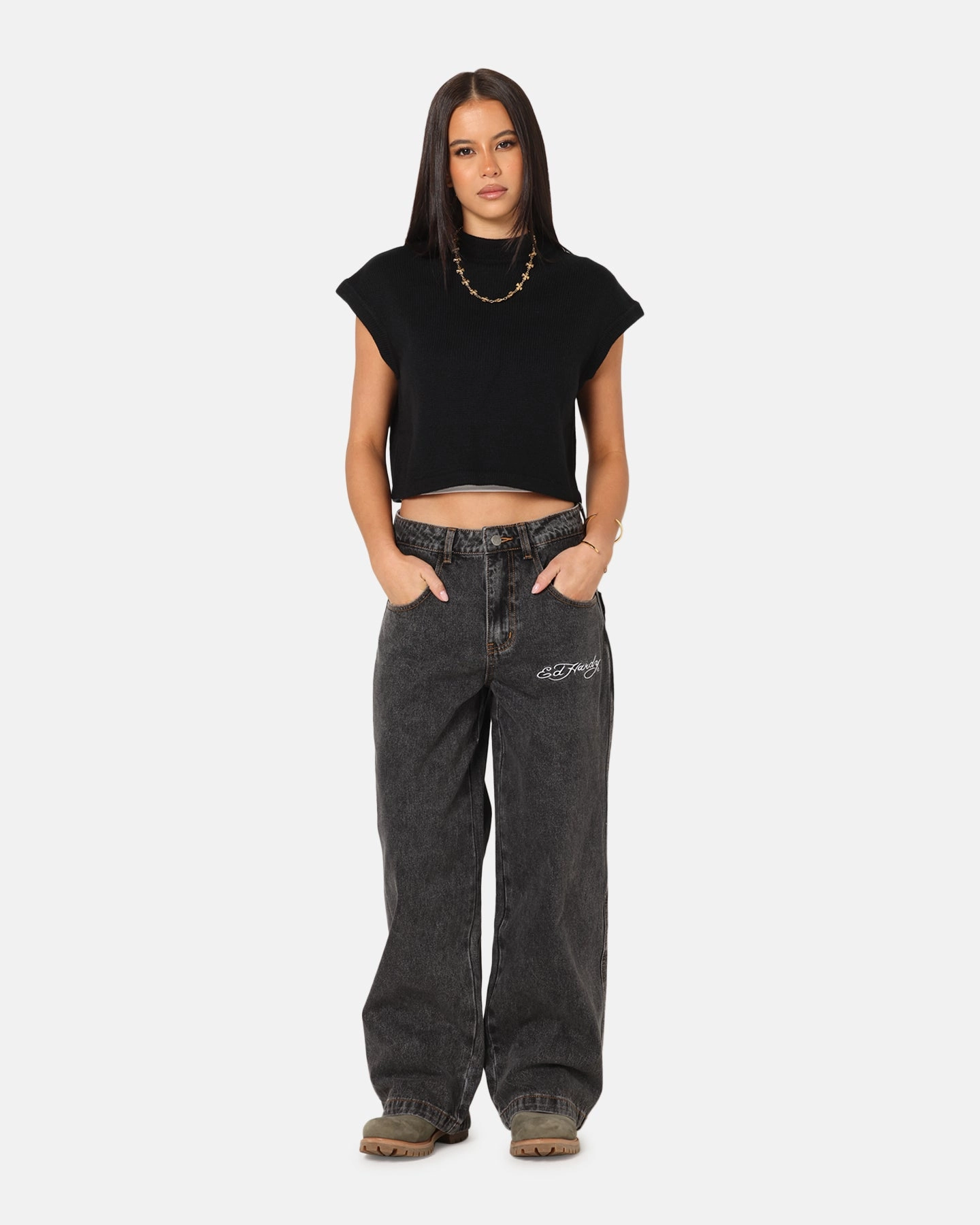 hypoallergenic Ed Hardy Wide Leg Jeans Black