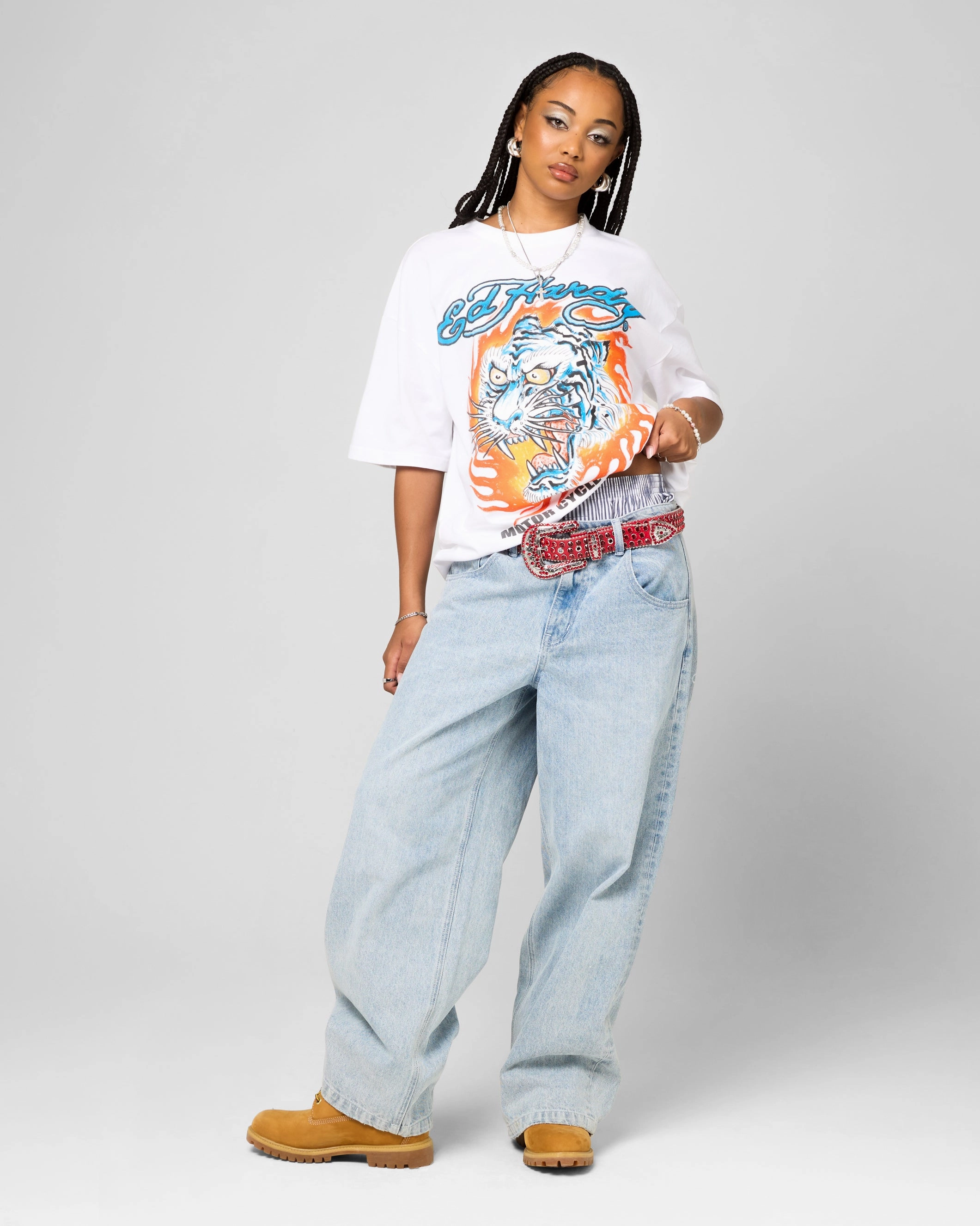 Everyday Style Workout-ready Ed Hardy Wide Leg Skull Jeans Light Blue