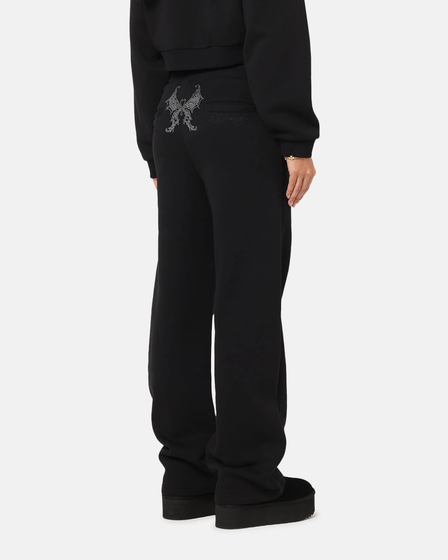 Ed Hardy Women's Butterfly Effect Trackpants Black Zip Pocket
