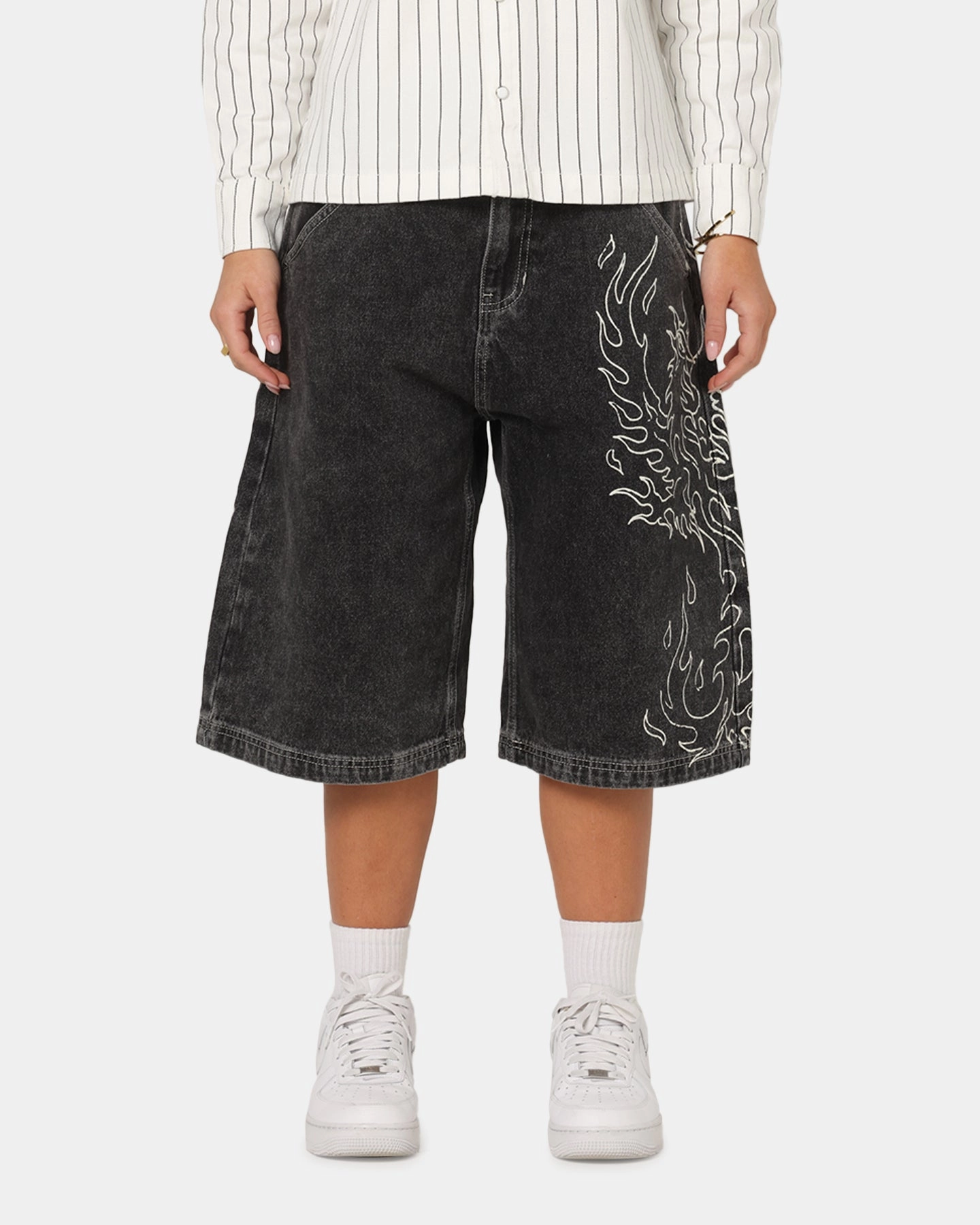 Ed Hardy Women's Distressed Logo Jorts Black Quality Fabric Long Wear